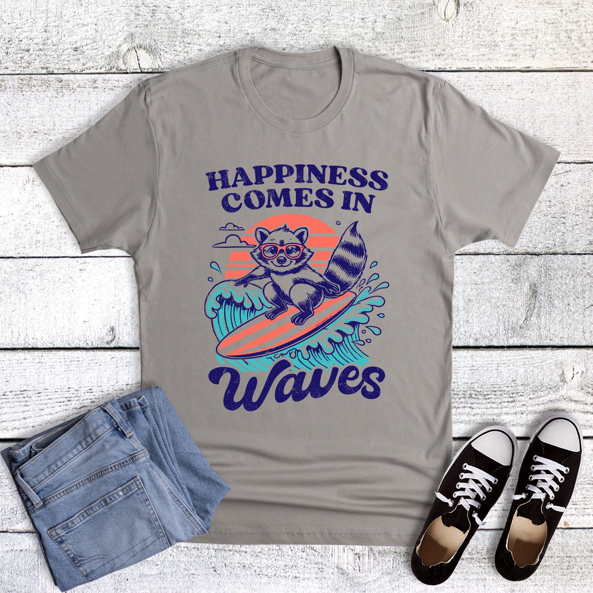 Beach Happiness Comes In Waves Peach Graphic Tee