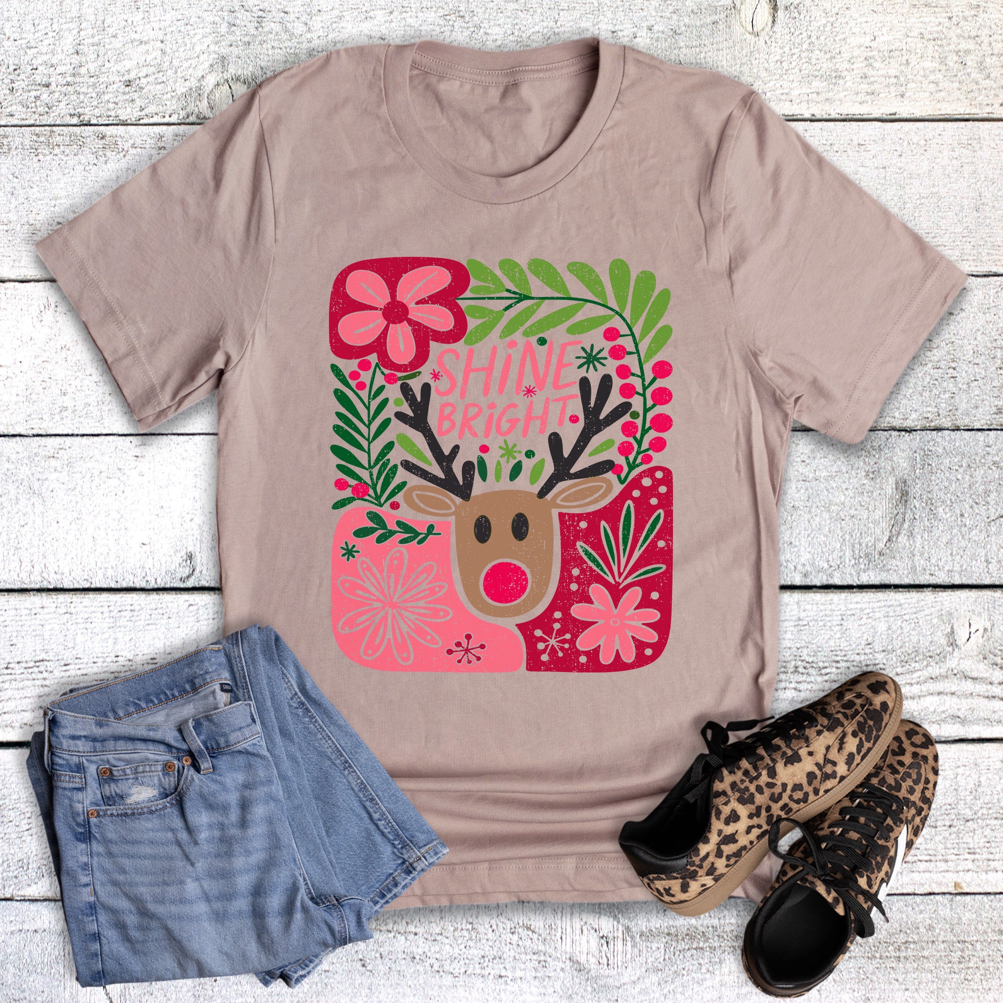 Boho Christmas Shine Bright Rudolph