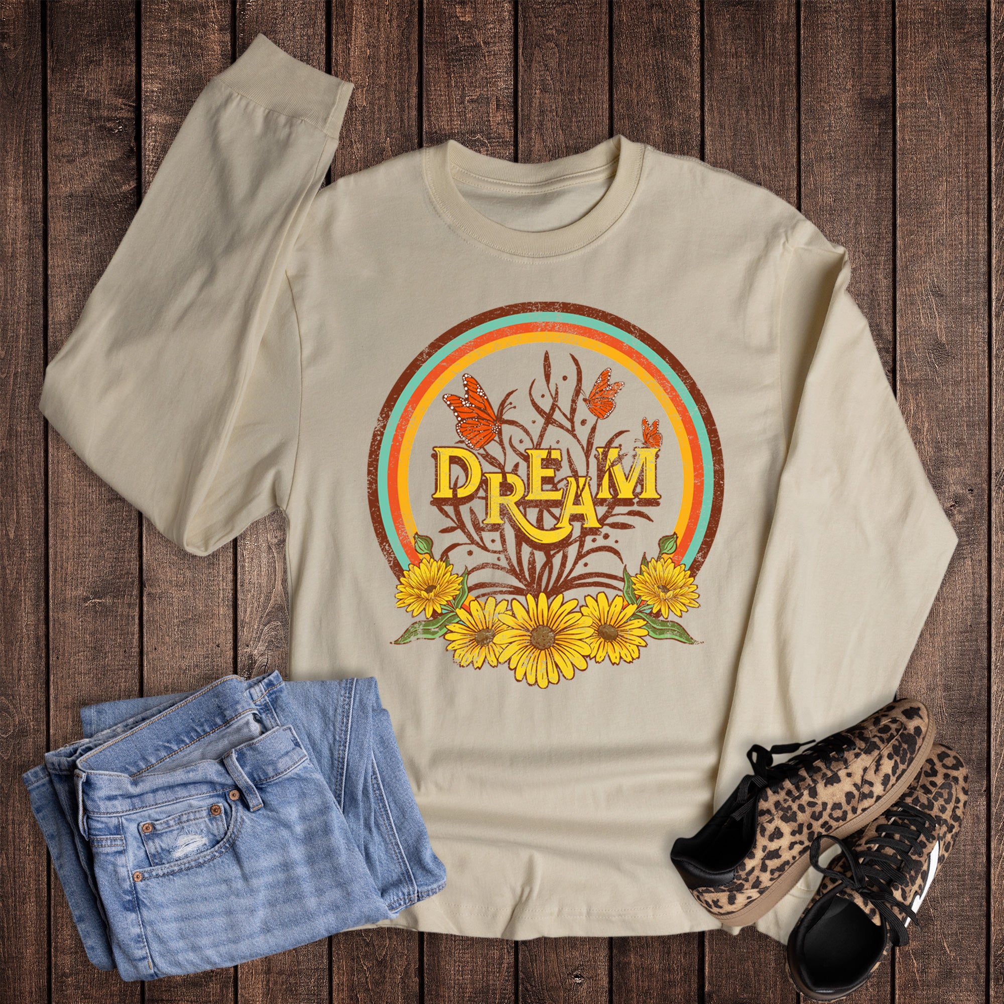 Boho Dream Sunflowers and Butterflies Long Sleeve