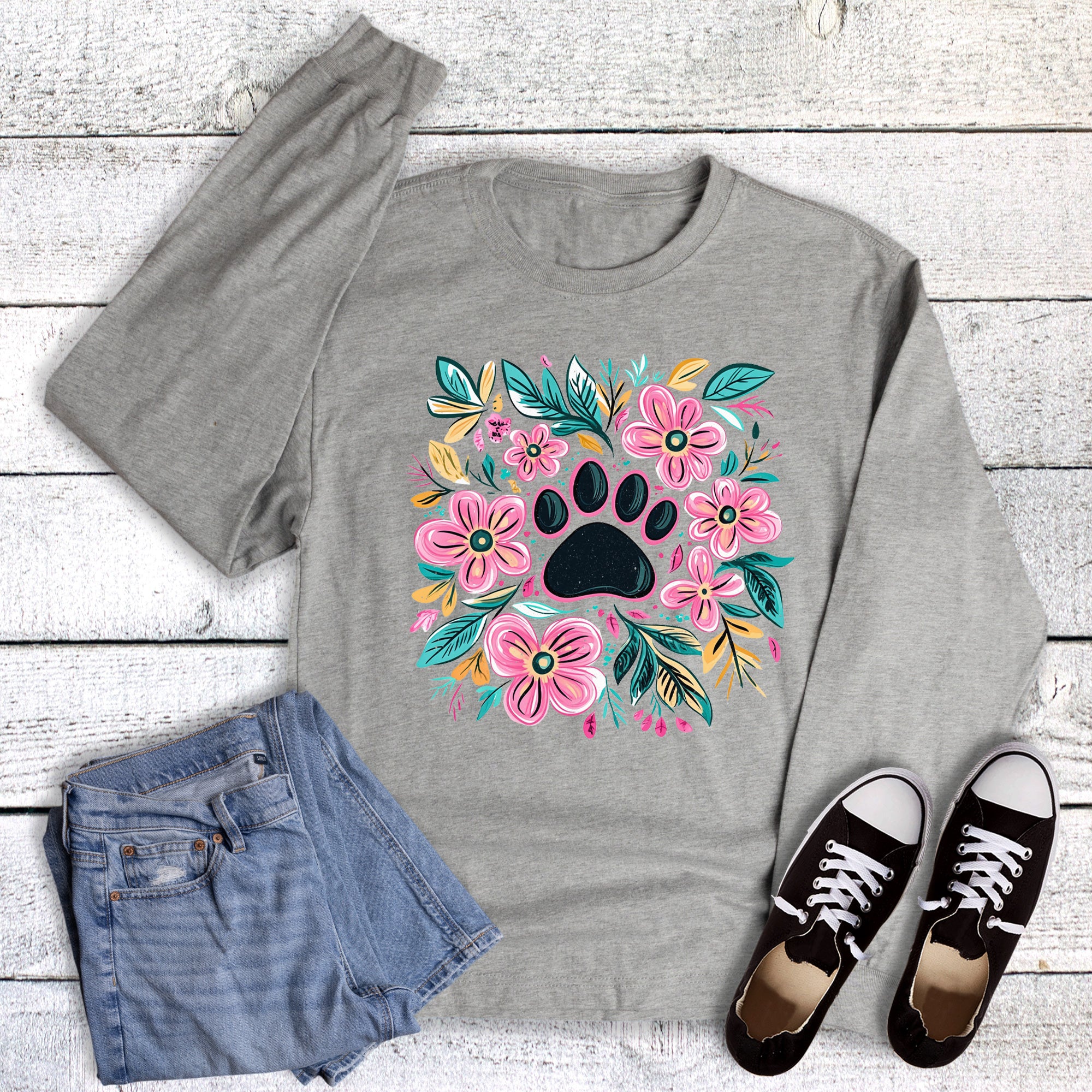Boho Floral Pet Paw Long Sleeve
