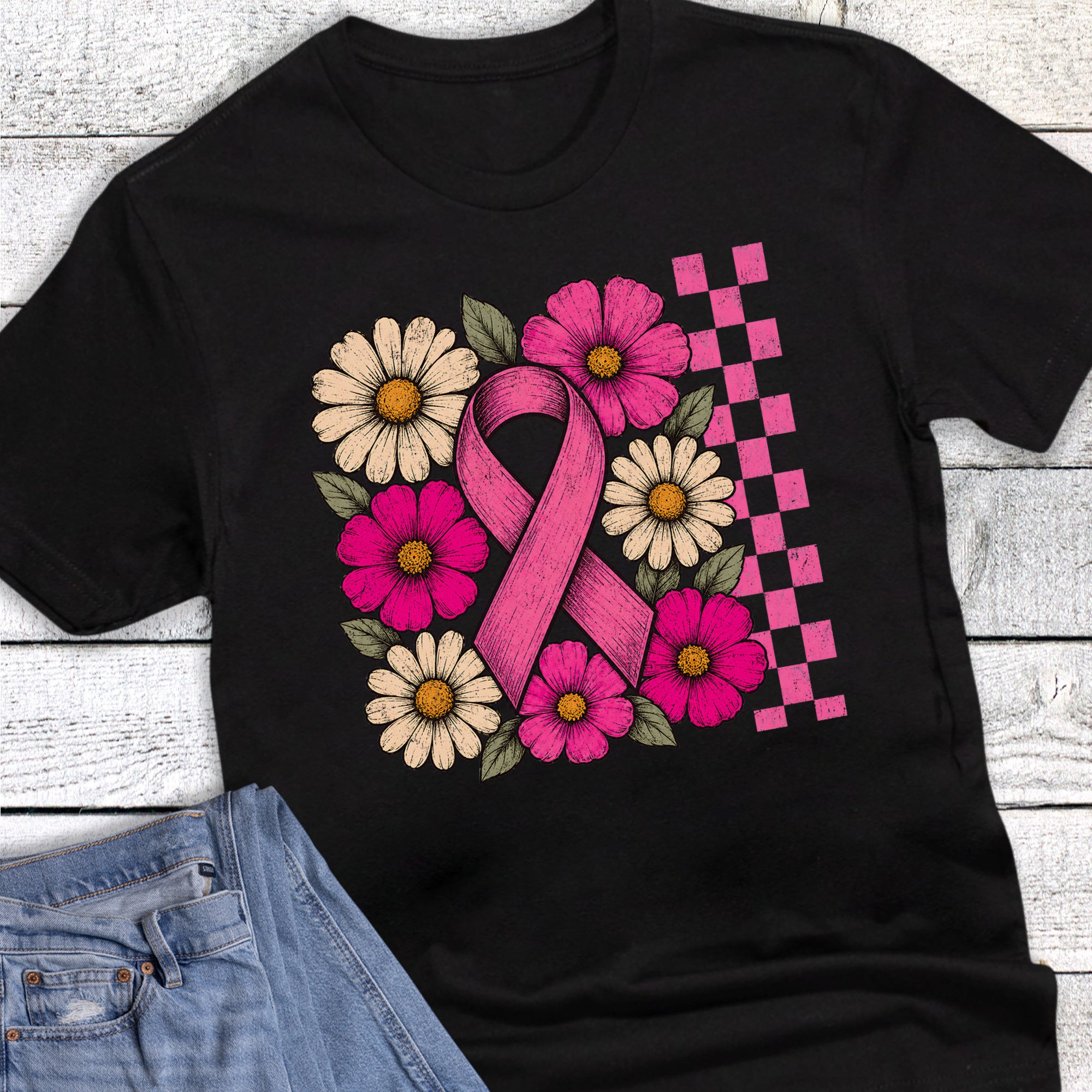 Breast Cancer Awareness Boho Floral Check