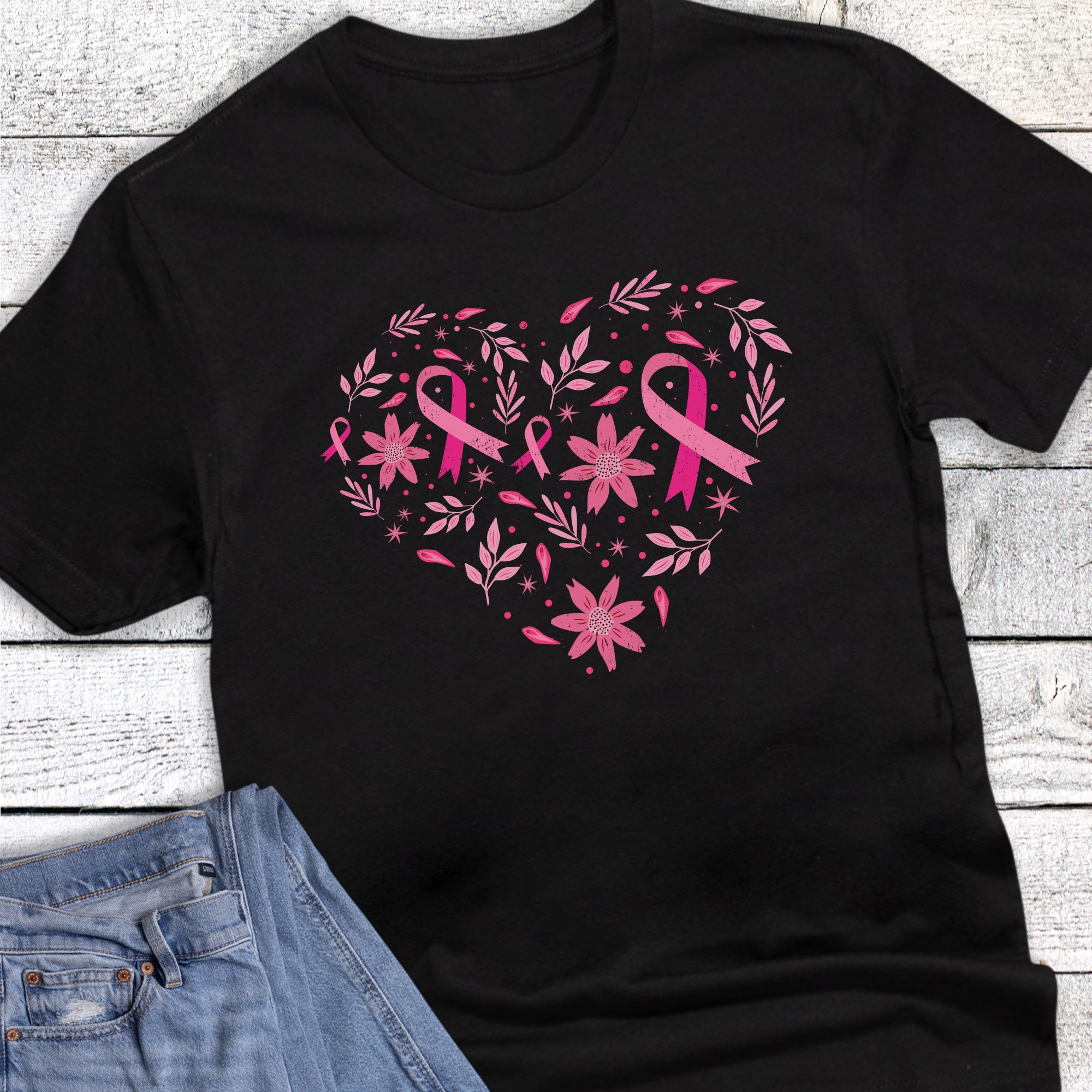 Breast Cancer Floral Heart