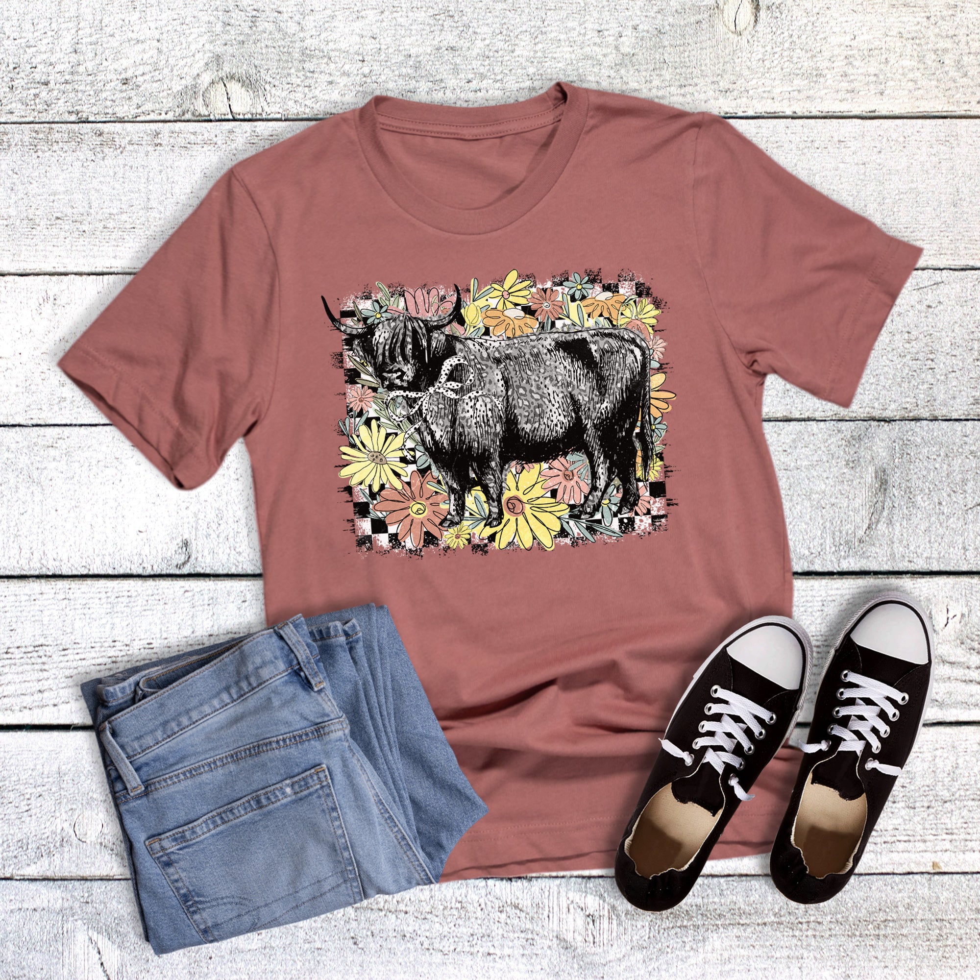 Checker Wildflower Highland Cow