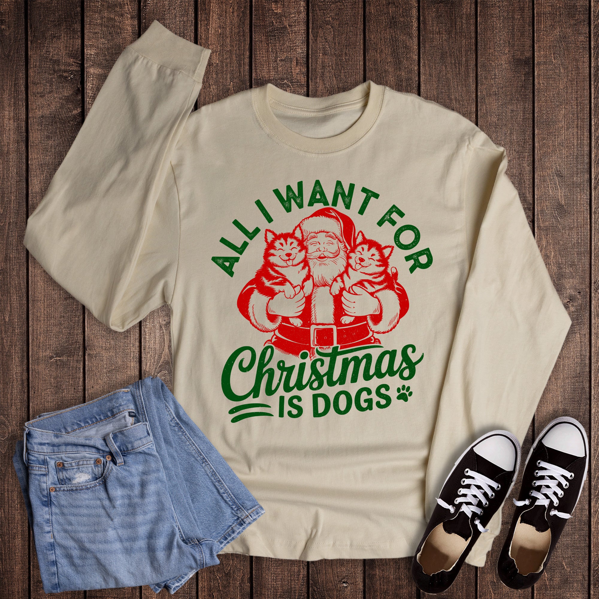 Christmas All I Want Is Dogs Long Sleeve