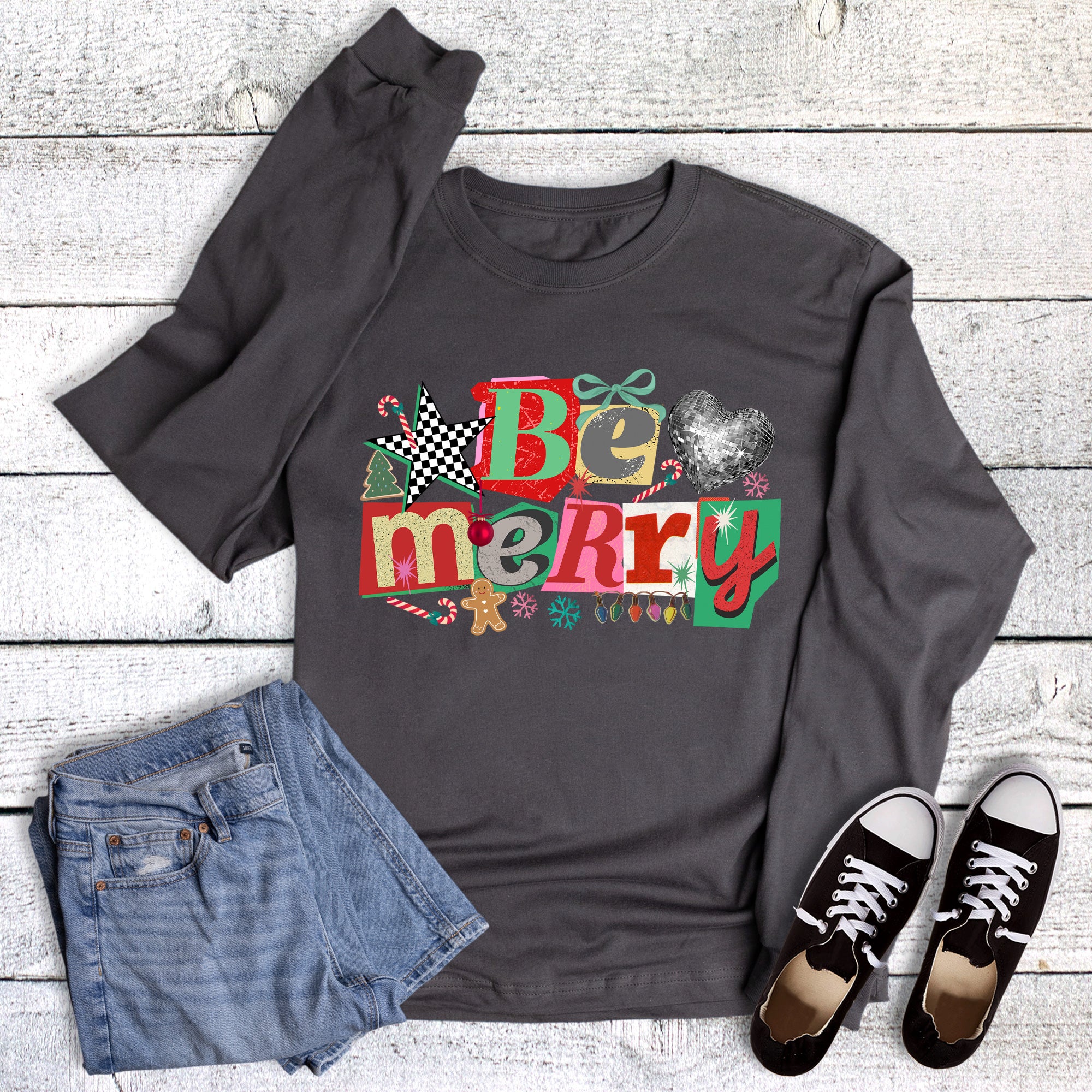 Christmas Be Merry Magazine Letters Long Sleeve