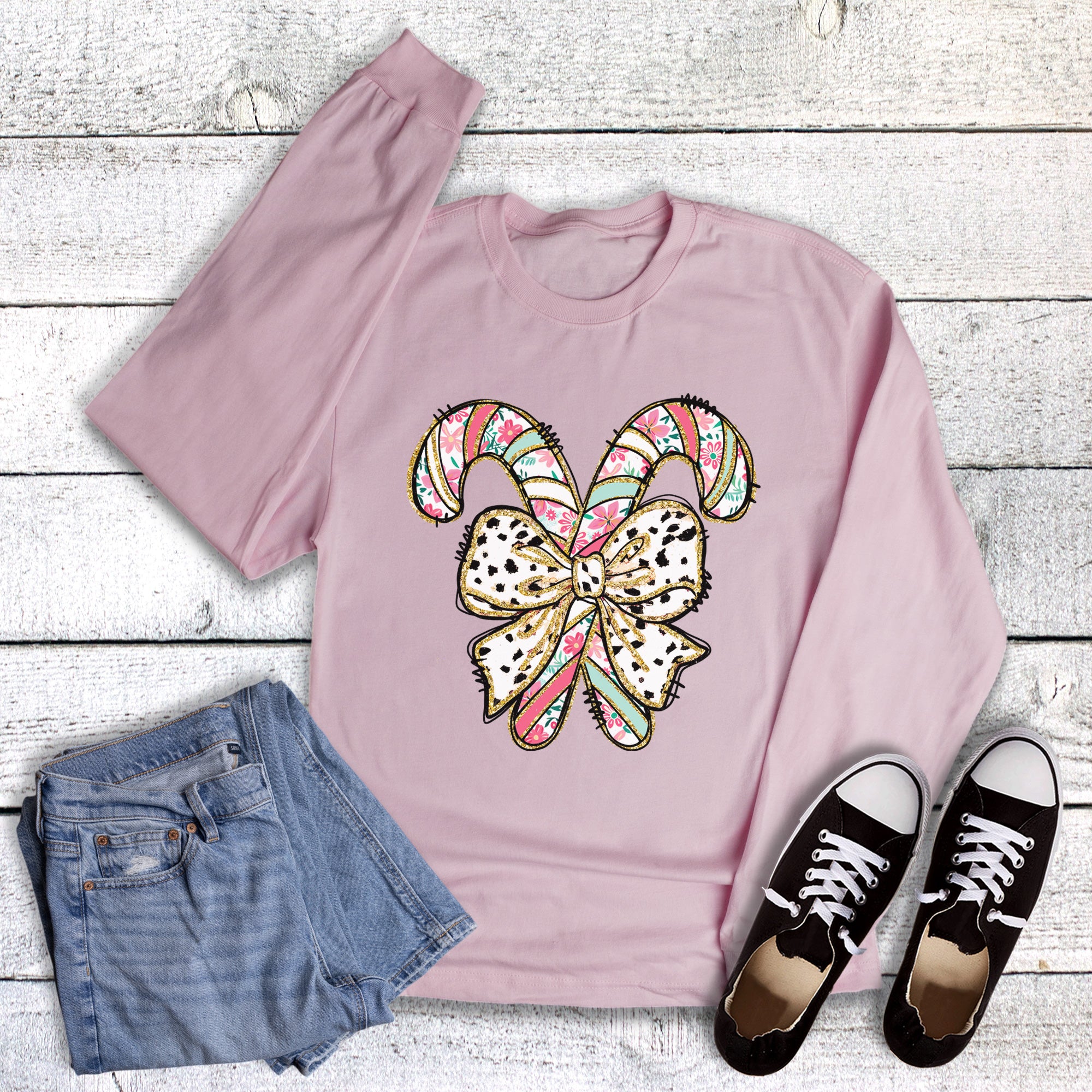 Christmas Boho Candy Canes Long Sleeve