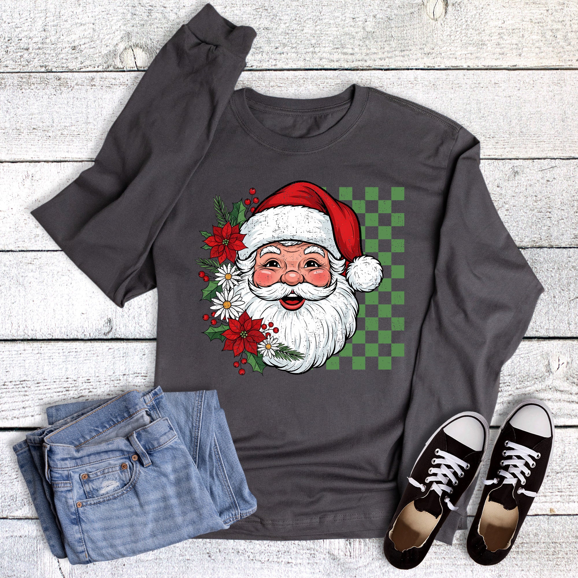 Christmas Boho Check Santa Long Sleeve