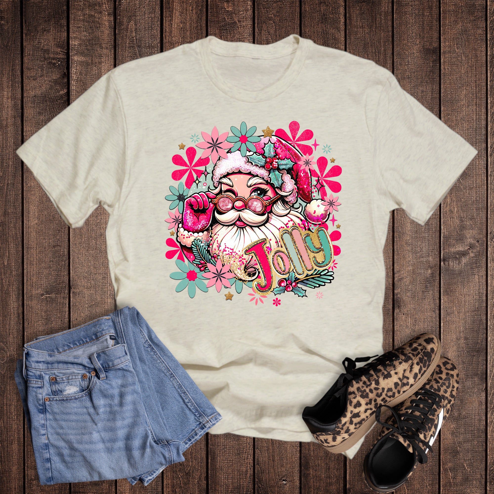 Christmas Boho Floral Jolly Santa