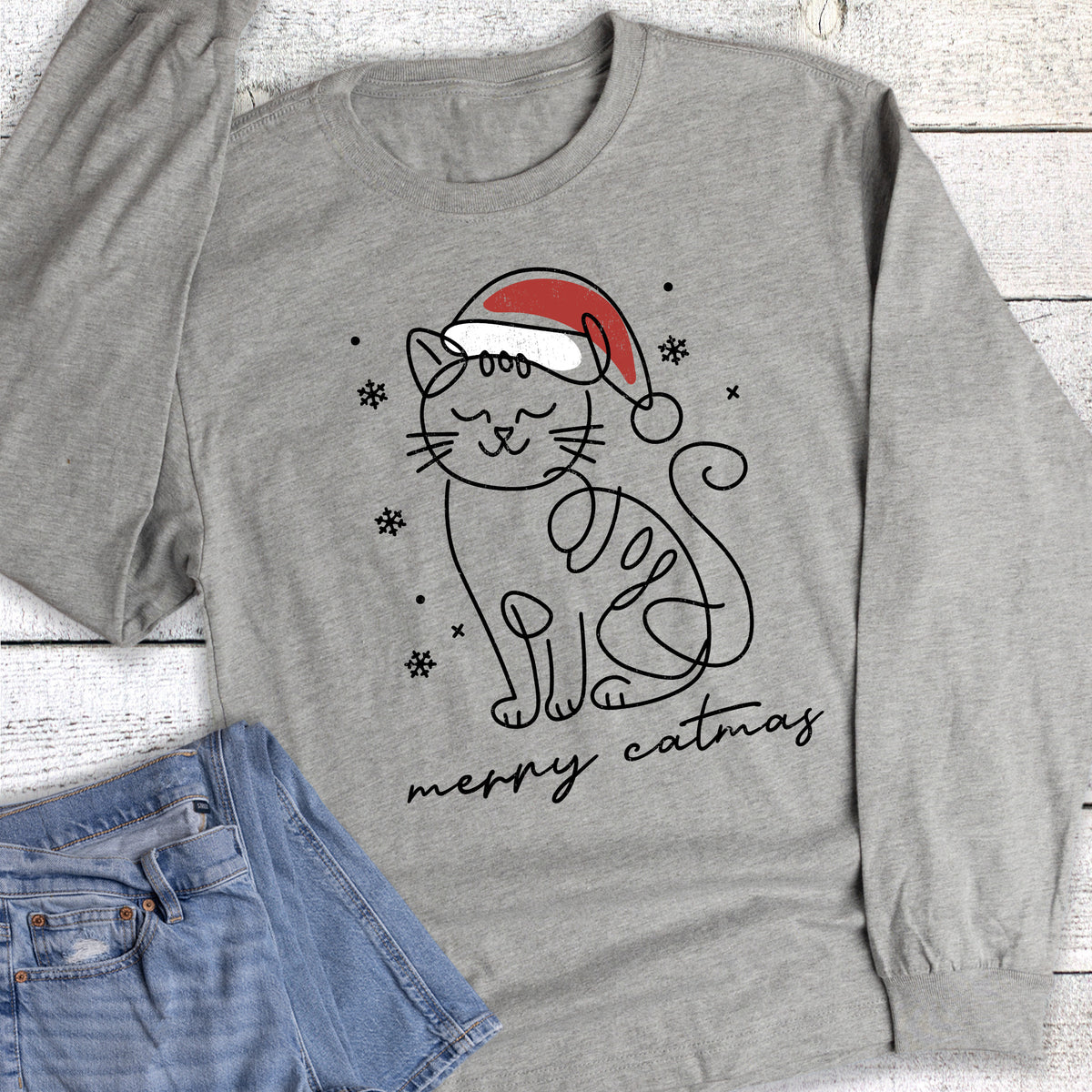 Christmas Cat Santa Merry Catmas Long Sleeve