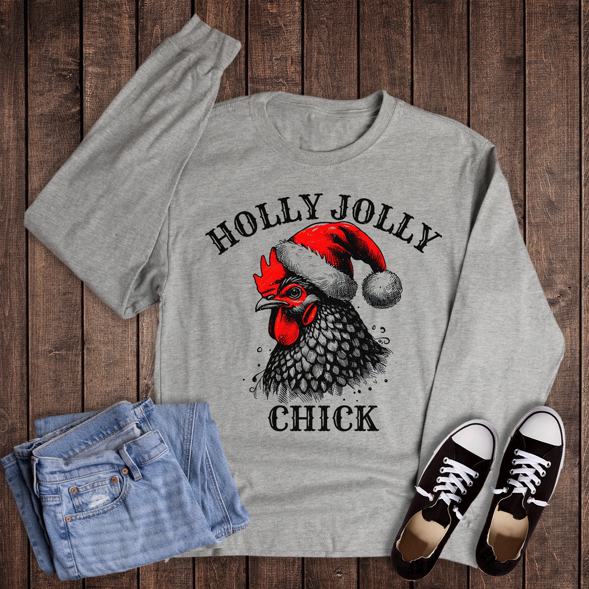 Christmas Chicken Holly Jolly Chick Long Sleeve