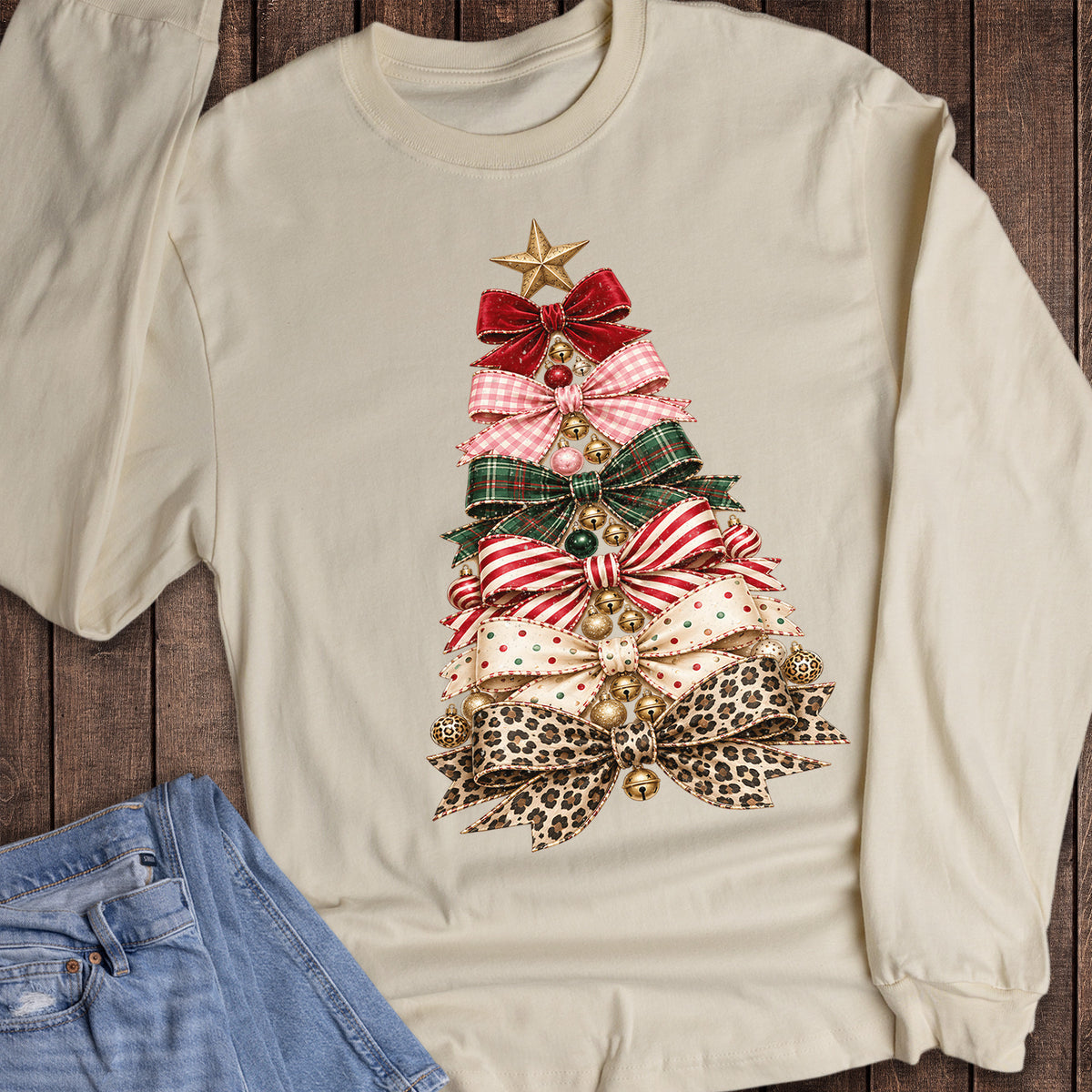 Christmas Coquette Bow Tree Leopard Plaid Striped Long Sleeve