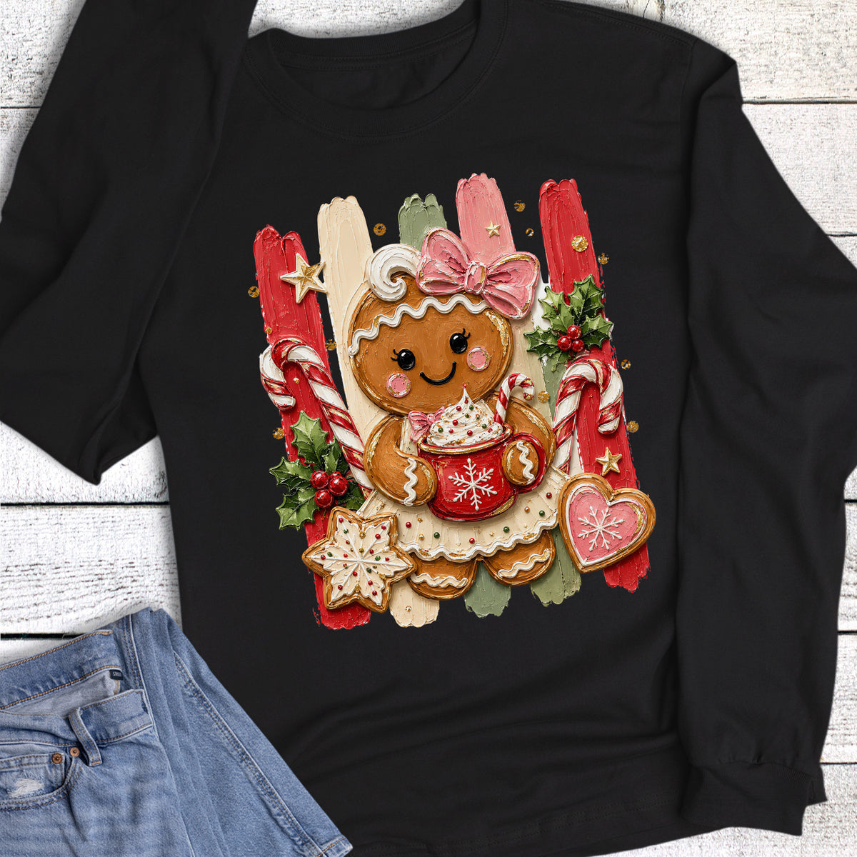 Christmas Coquette Gingerbread Stripes Long Sleeve