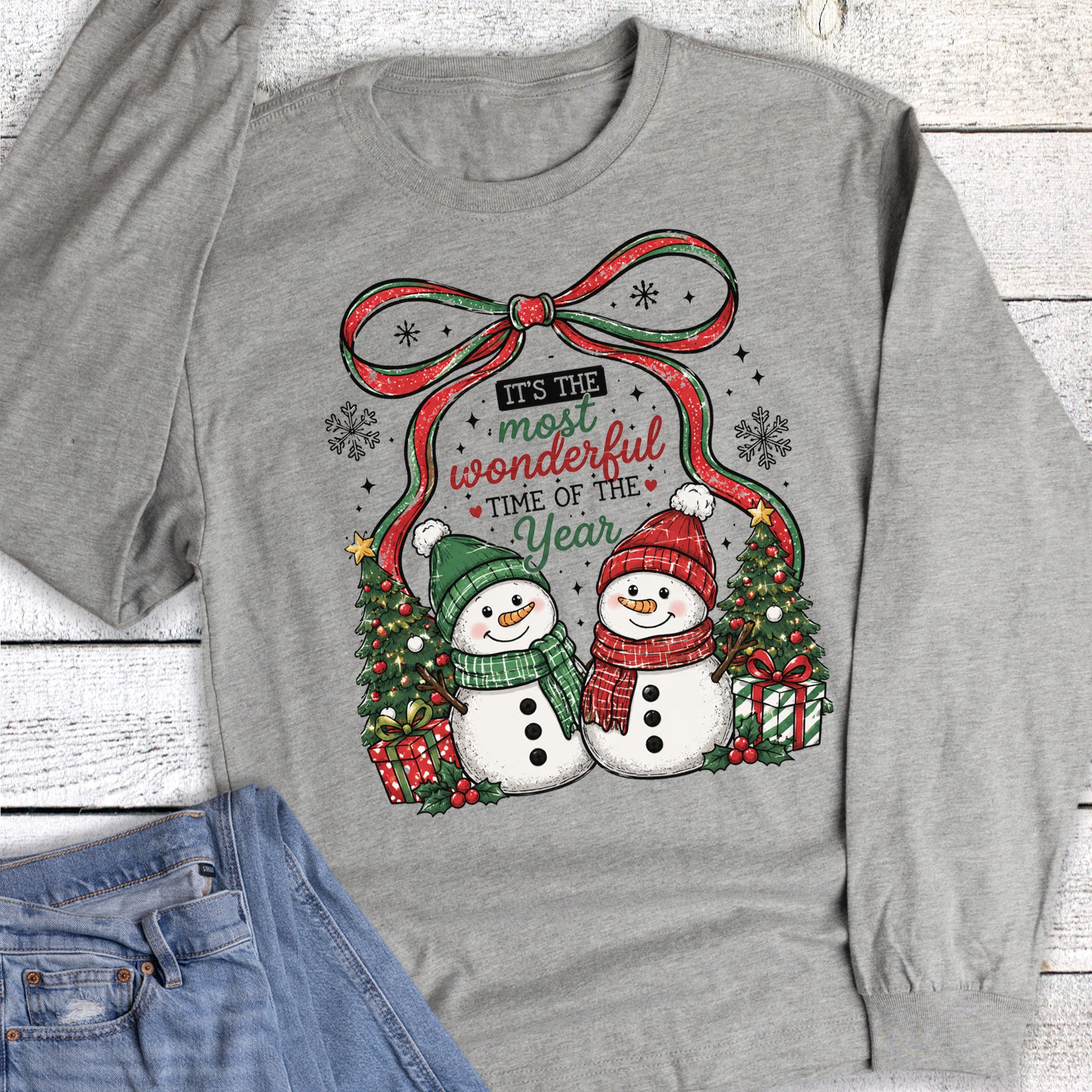 Christmas Coquette Most Wonderful Time Snowman Duo Long Sleeve