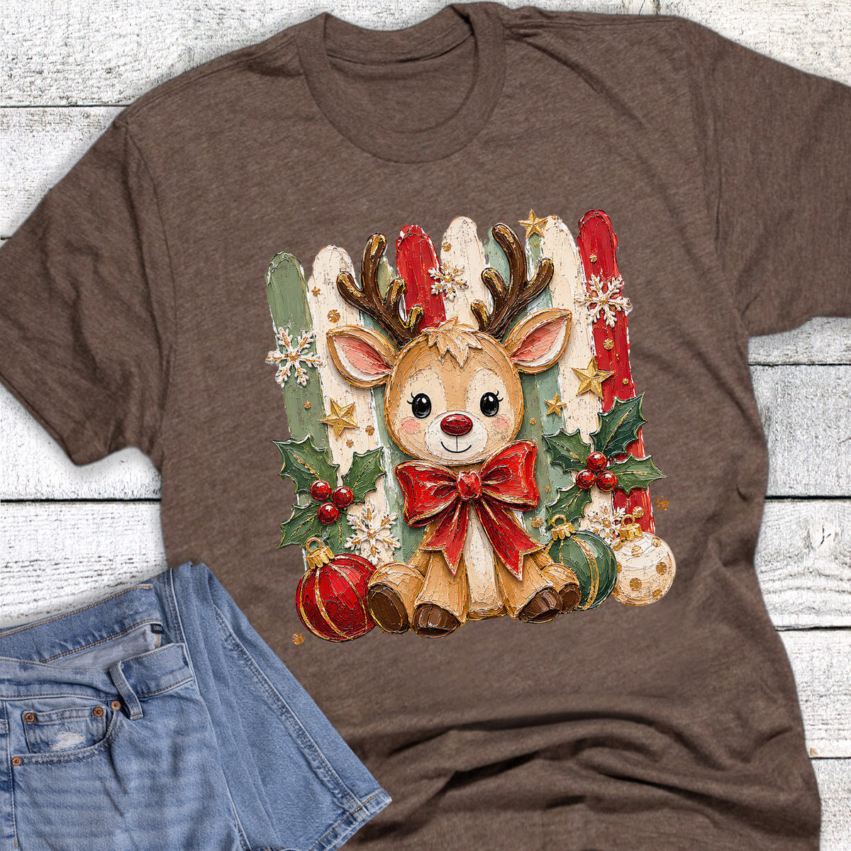 Christmas Coquette Reindeer Stripes