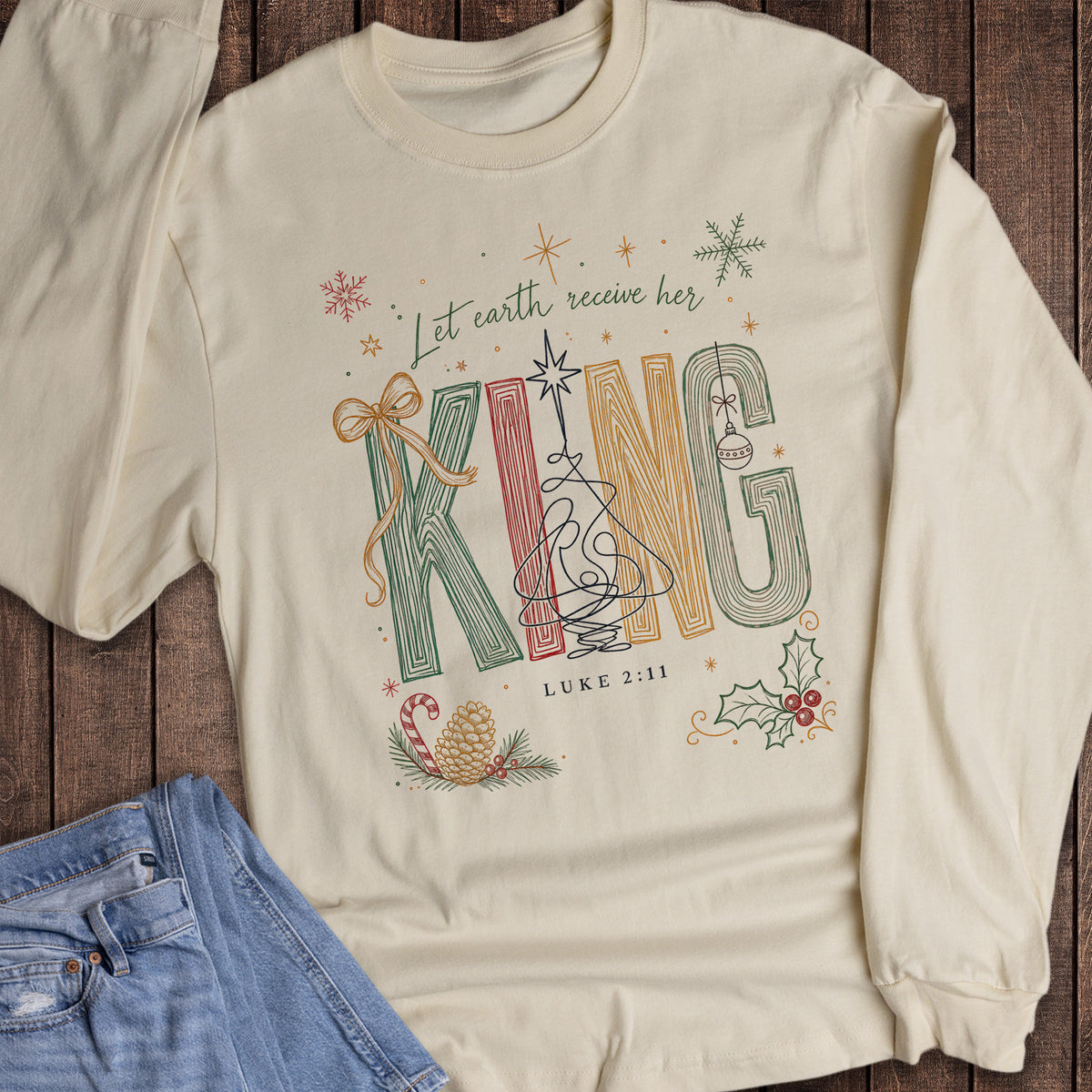 Christmas Faith Let Earth Receive Her King Few Long Sleeve