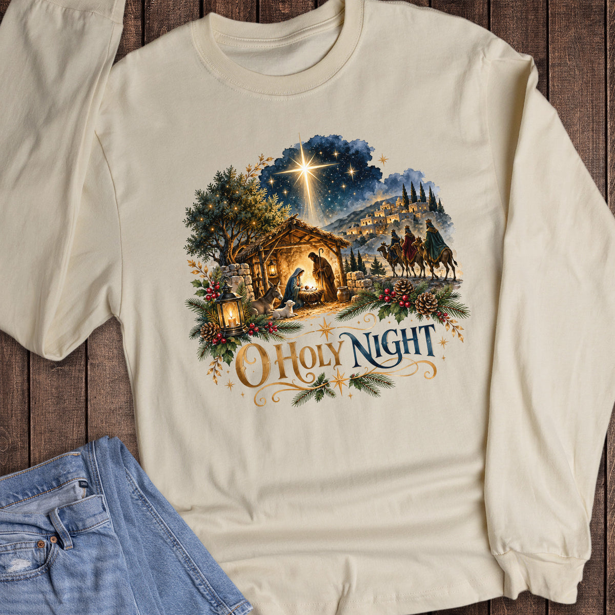 Christmas Faith O Holy Night Nativity Long Sleeve