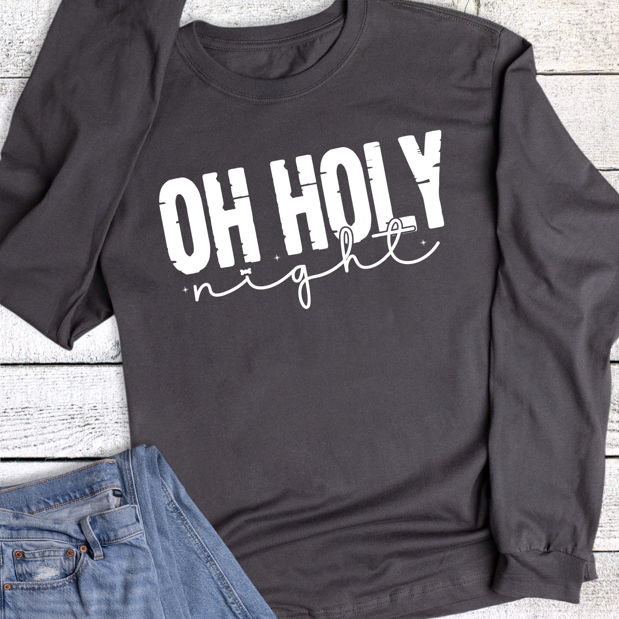 Christmas Faith Oh Holy Night Block Script Long Sleeve