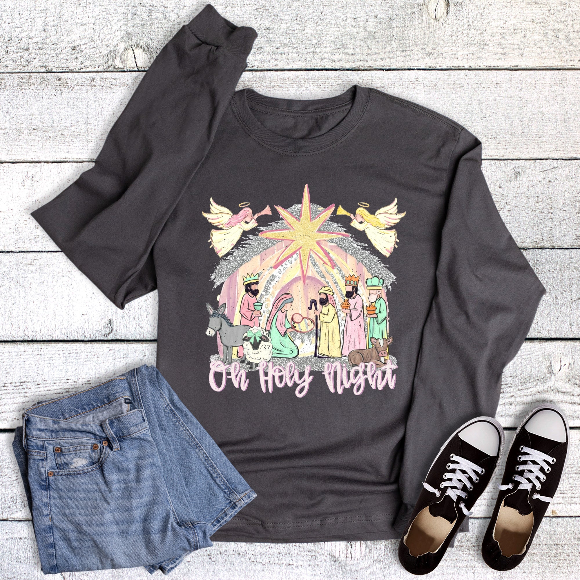 Christmas Faith Oh Holy Night Nativity Long Sleeve