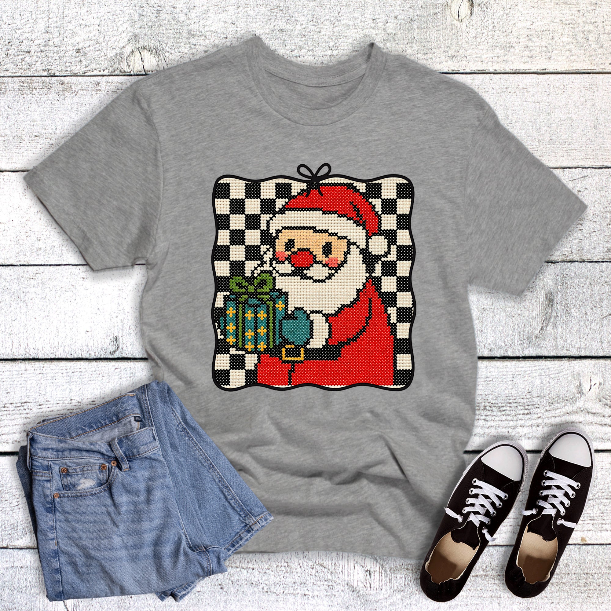 Christmas Faux Cross Stitch Needlepoint Santa