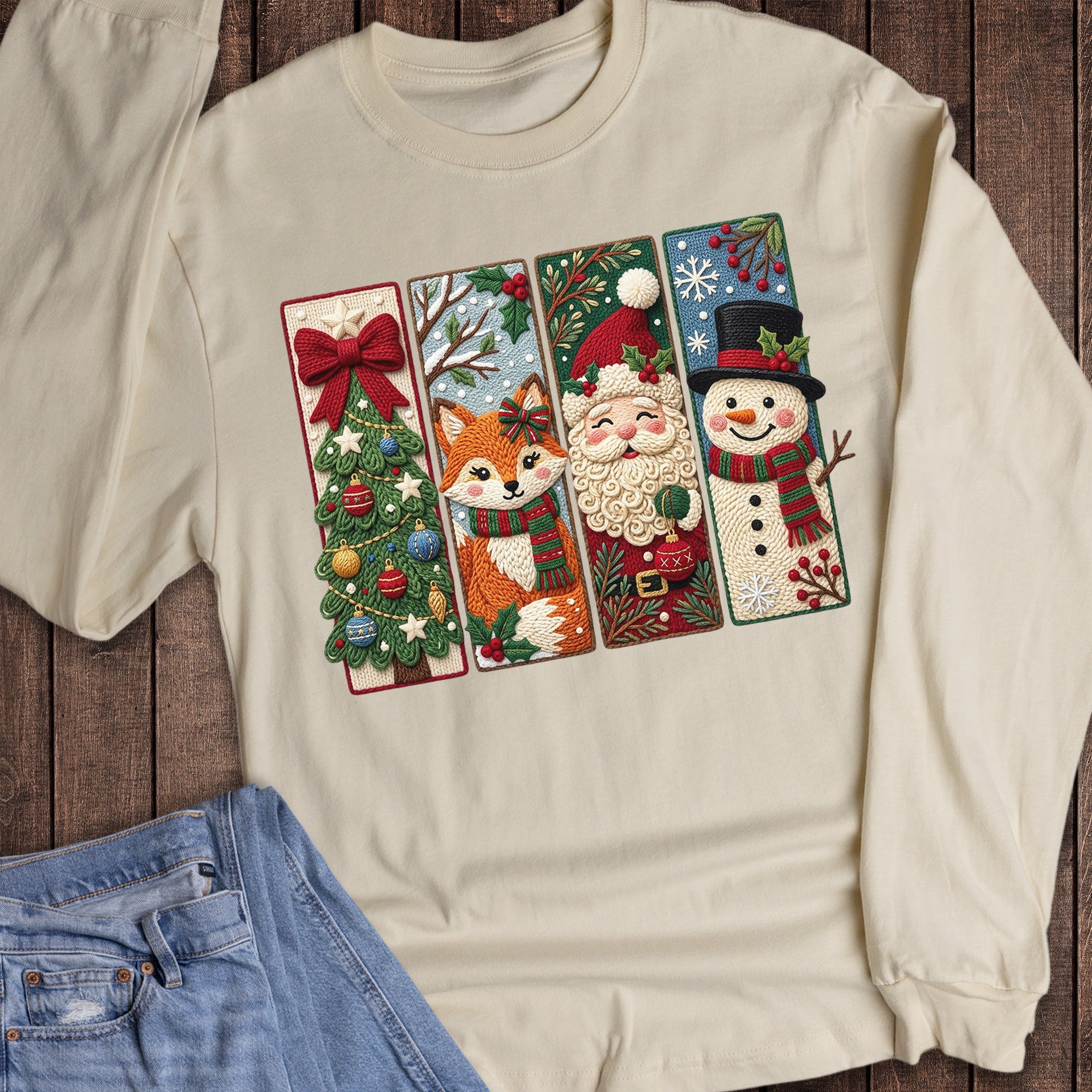 Christmas Faux Yarn Most Wonderful Time Santa Long Sleeve