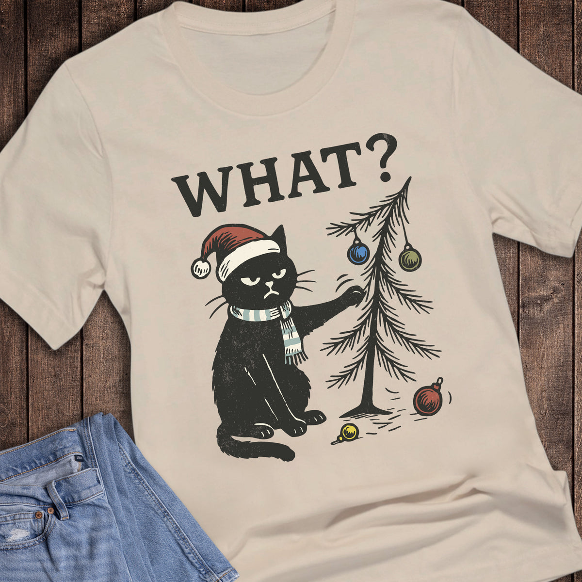 Christmas Funny Santa Cat and Tree