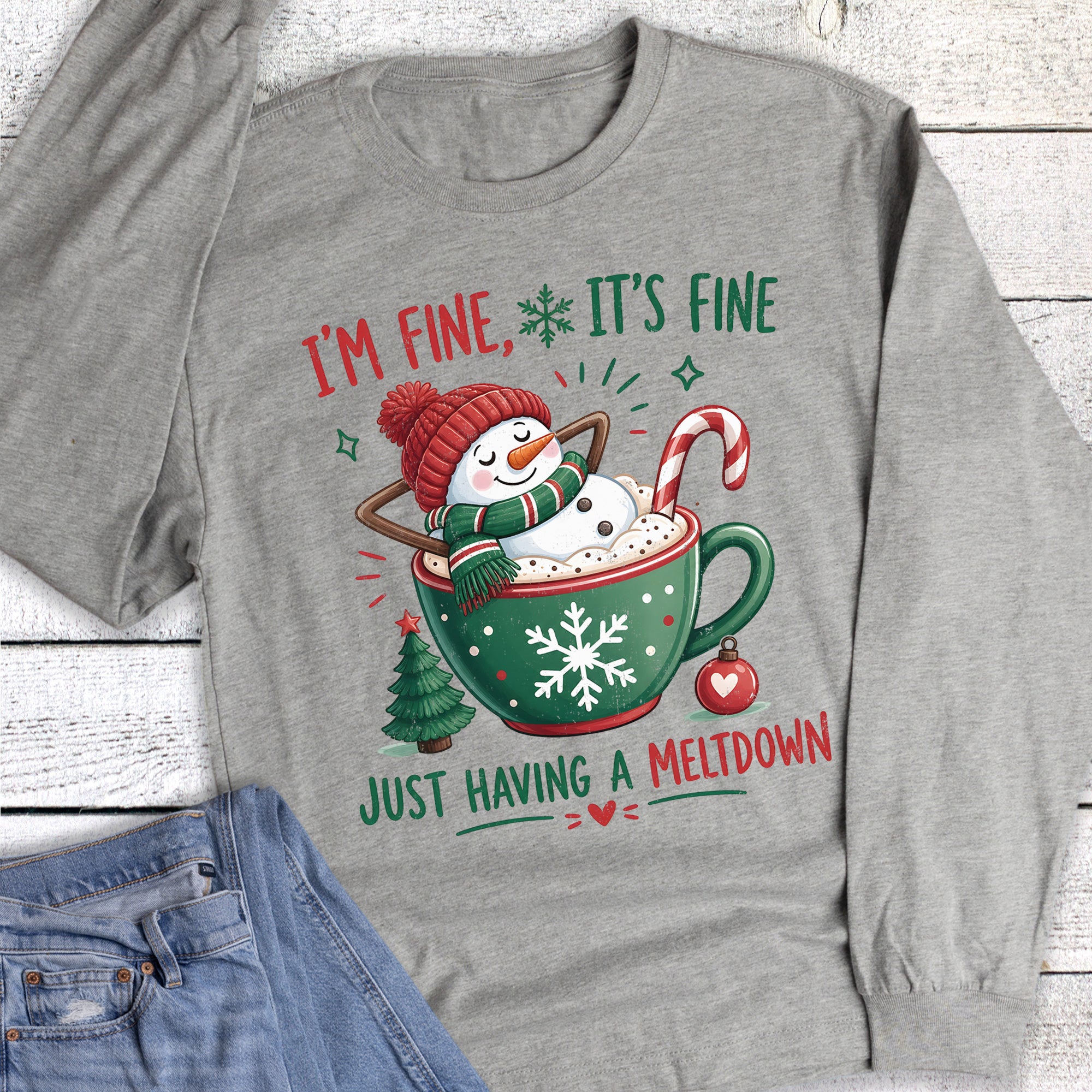 Christmas Funny Snowman I'm Fine Cup Long Sleeve