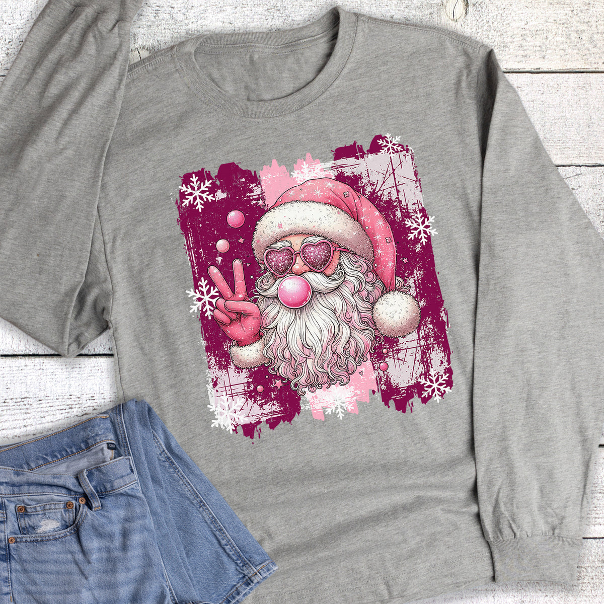 Christmas Groovy Santa Peace Bubble Long Sleeve