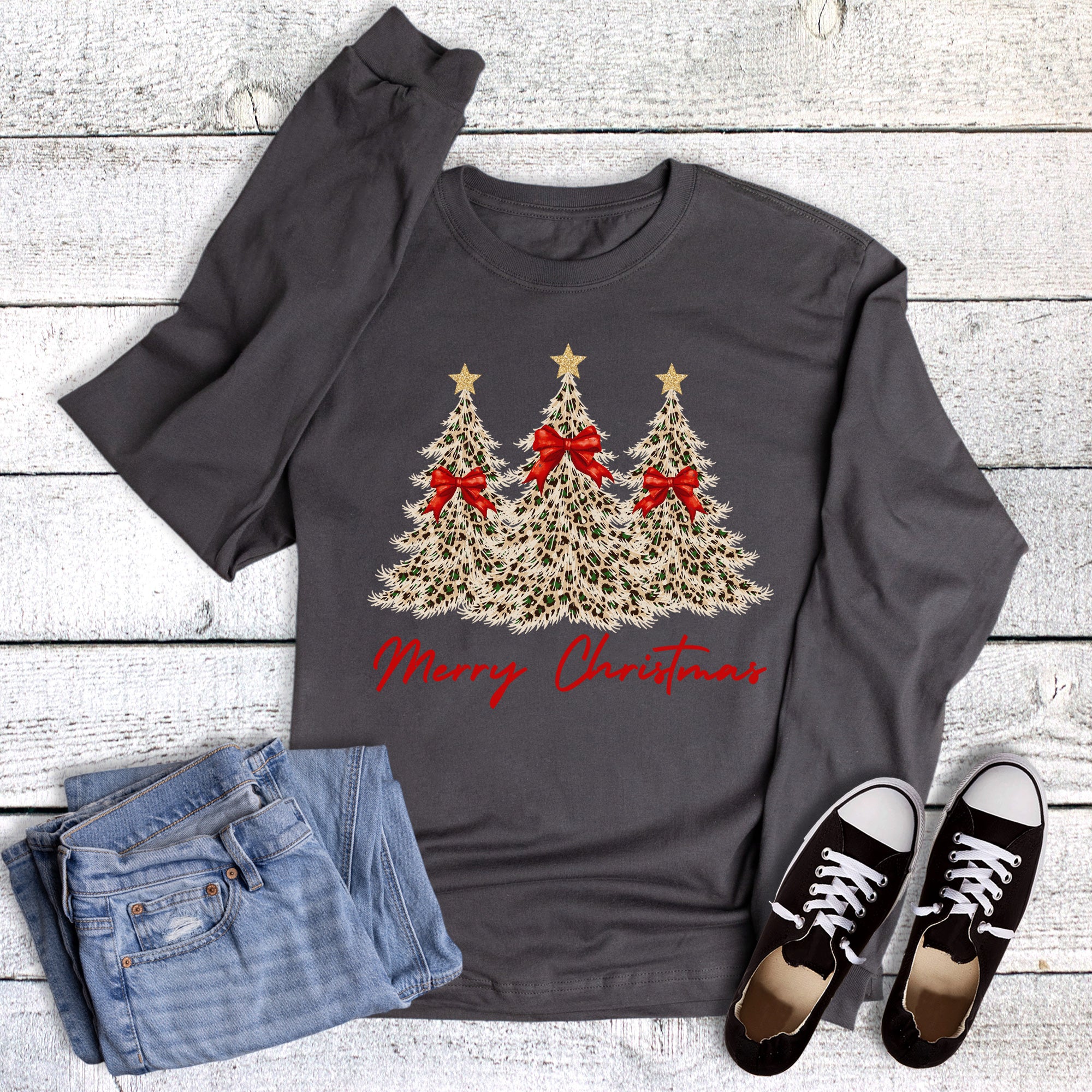 Christmas Leopard Trees Merry Long Sleeve