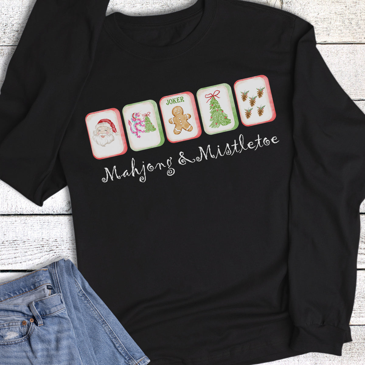 Christmas Mahjong and Mistletoe Long Sleeve