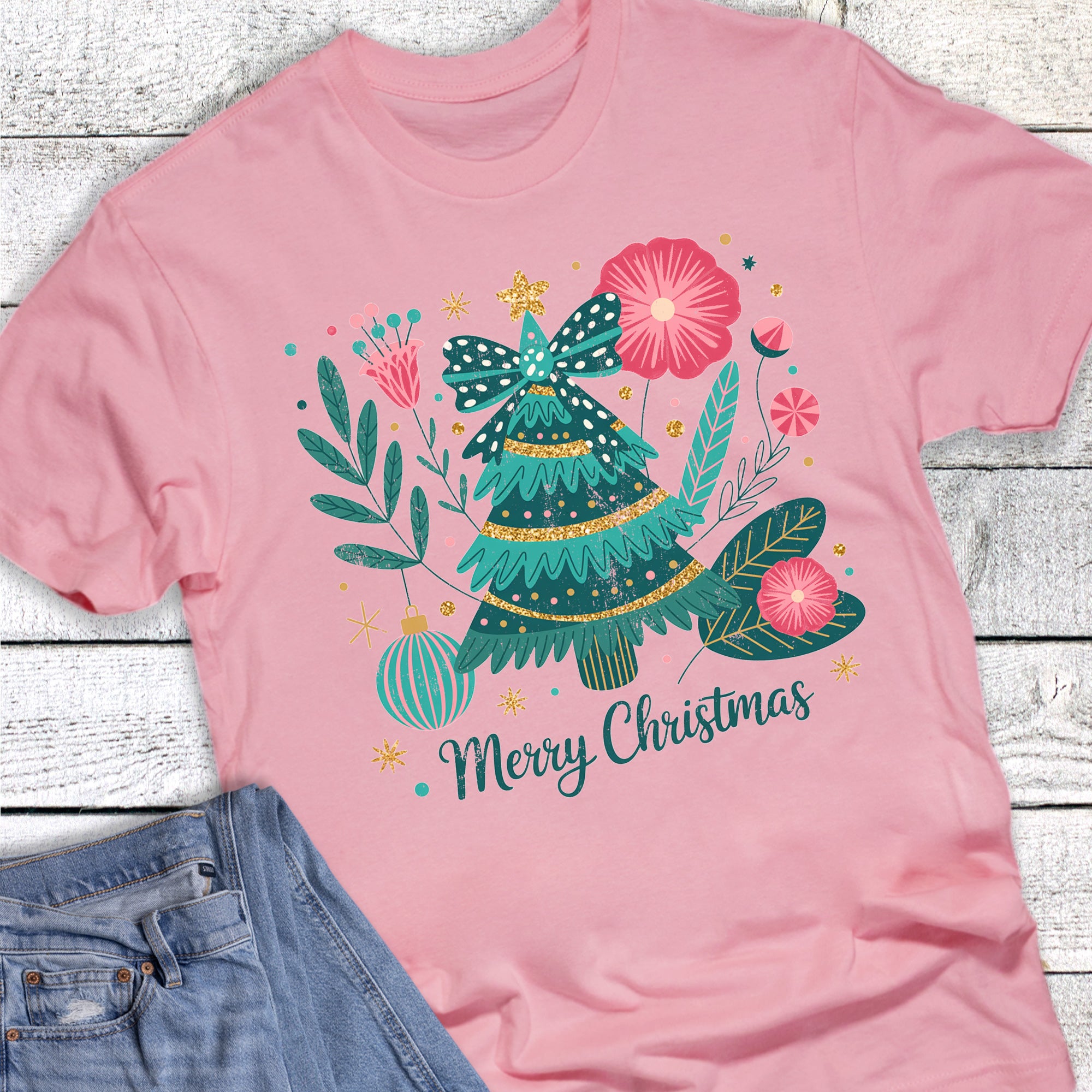 Christmas Merry Floral Glitter