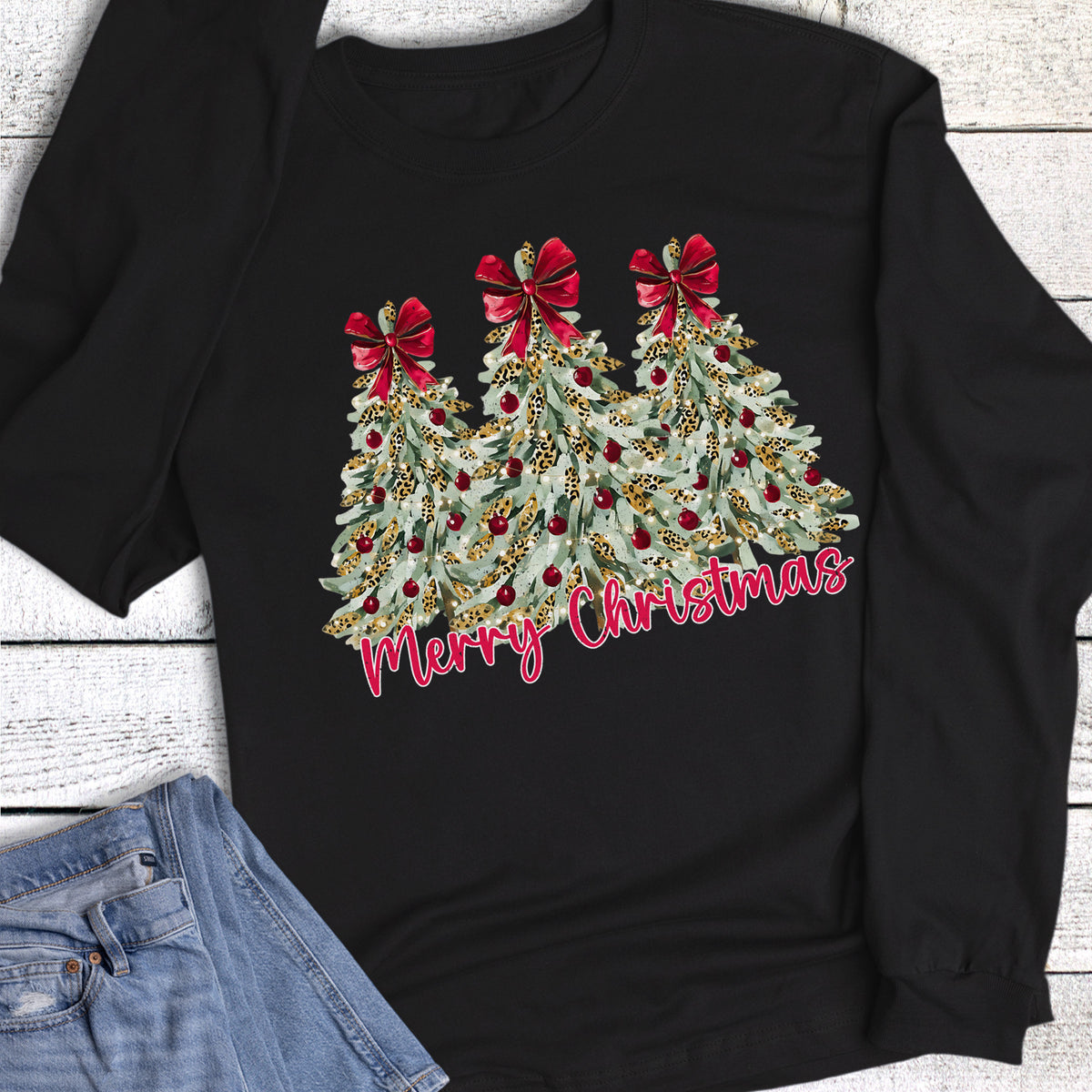 Christmas Merry Leopard Tree Trio Long Sleeve