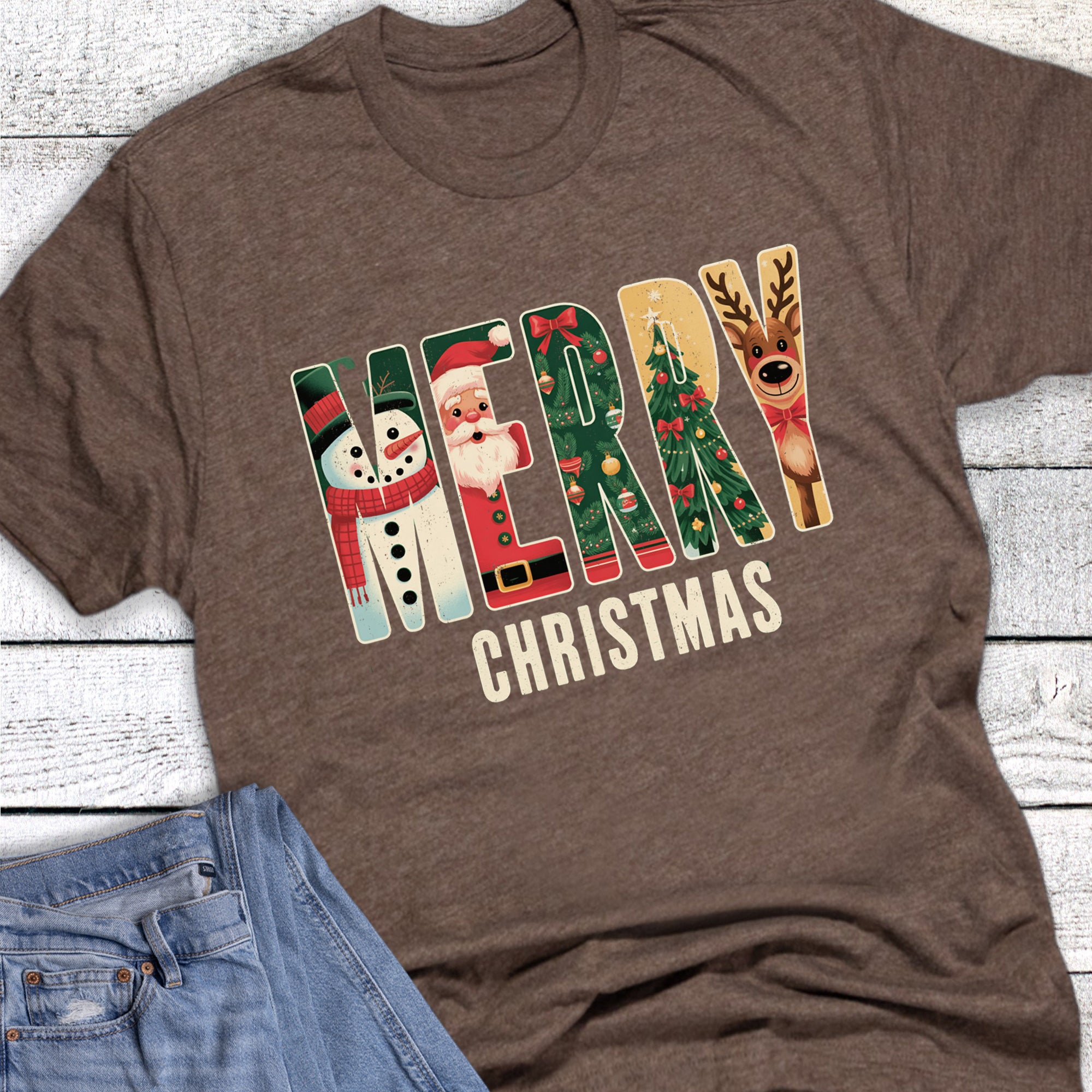 Christmas Merry Vintage Snowman Santa Reindeer