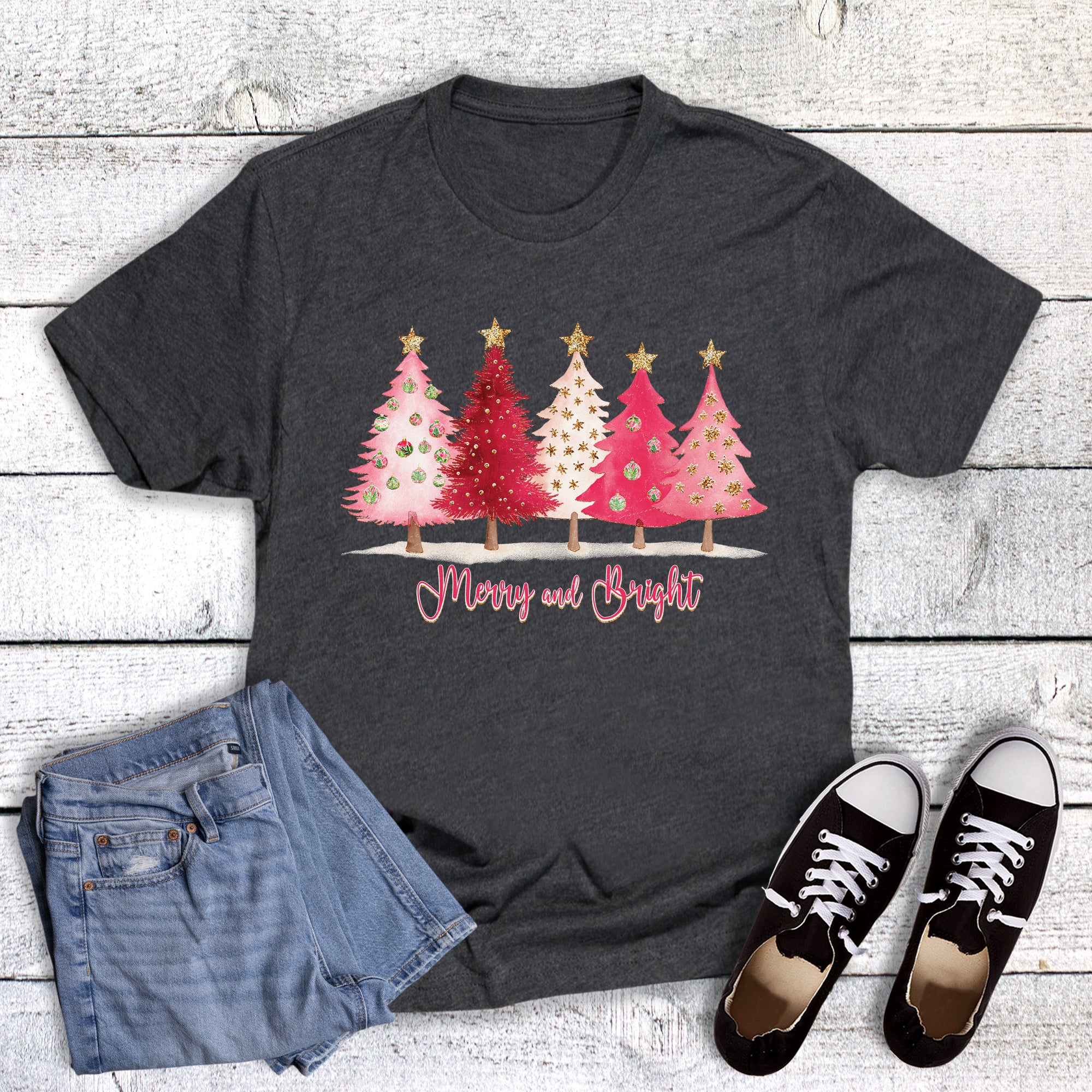 Christmas Pink Trees Merry and Bright