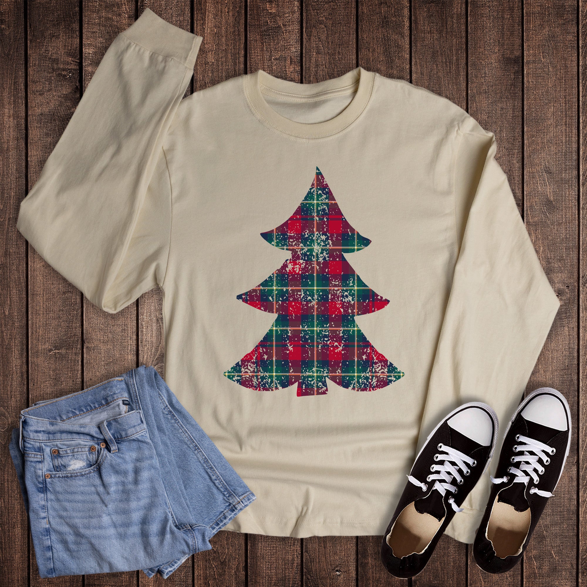 Christmas Preppy Plaid Tree Long Sleeve
