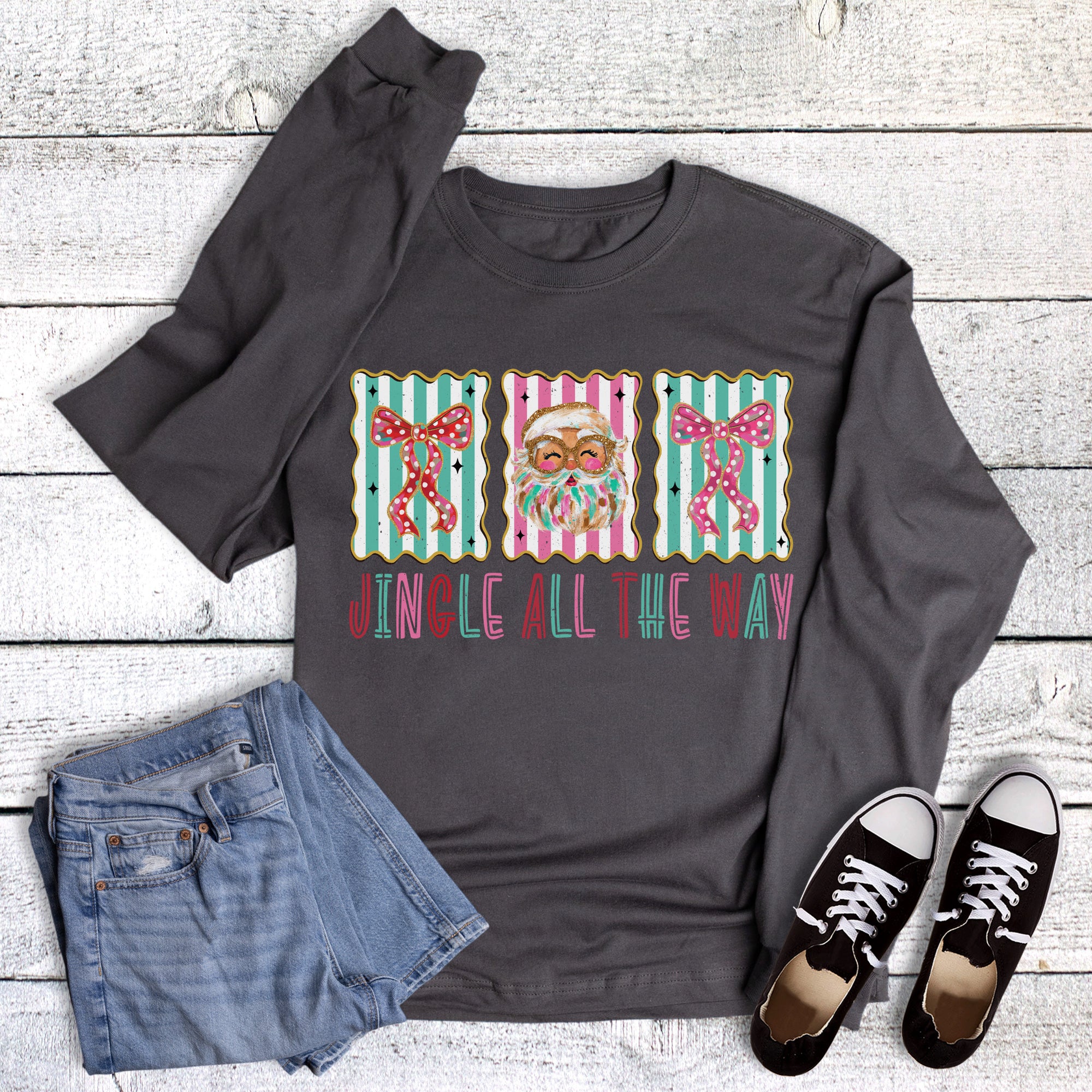 Christmas Preppy Whimsical Jingle All the Way Long Sleeve