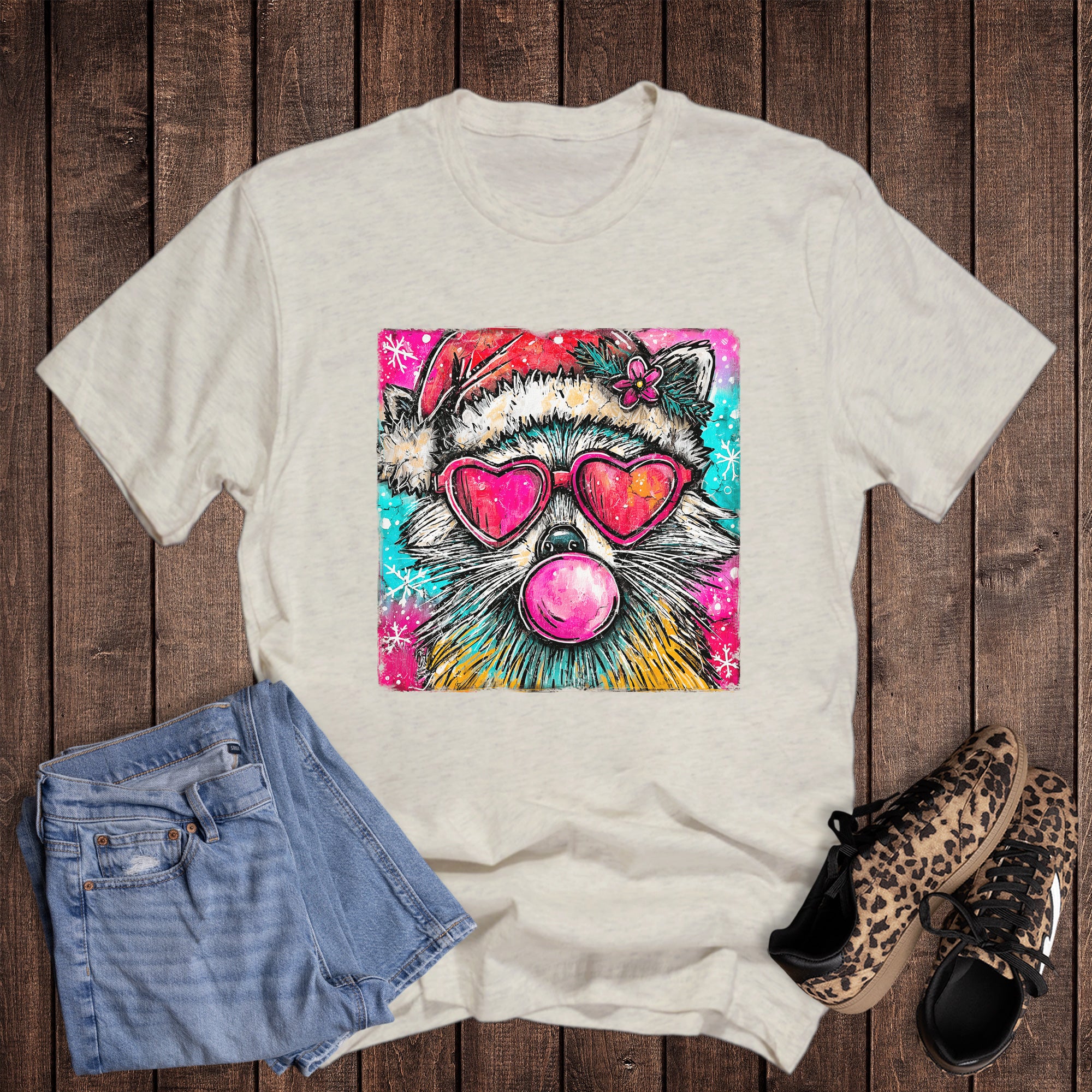 Christmas Raccoon with Shades and Bubblegum