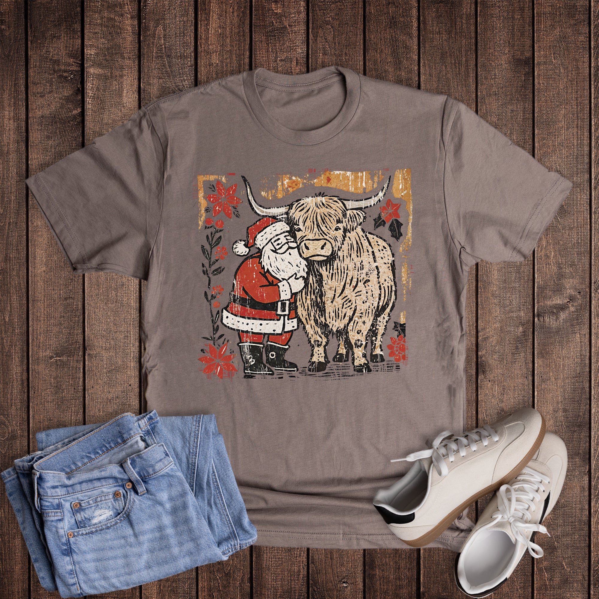 Christmas Santa and Highland Cow