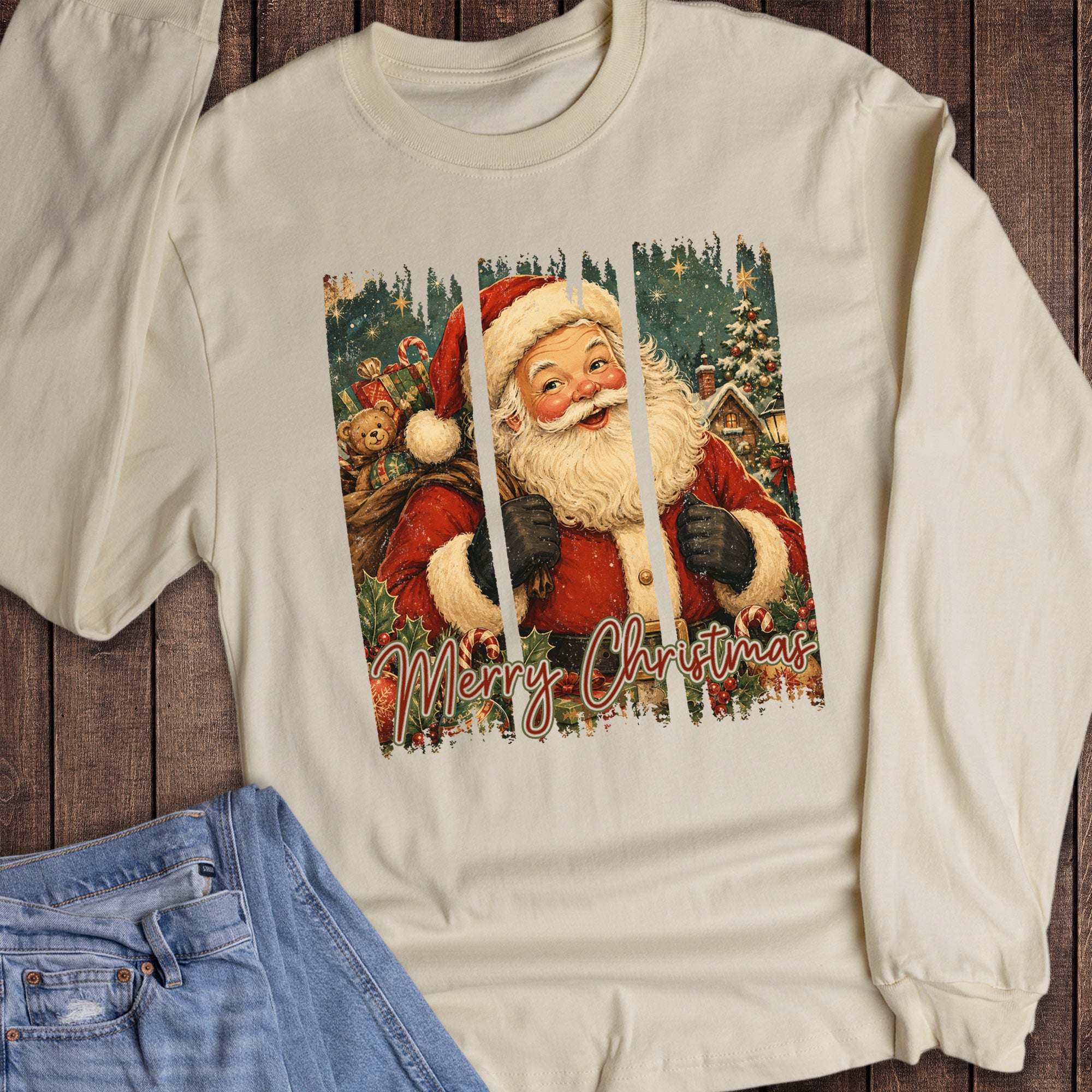 Christmas Santa Merry Brushstroke Long Sleeve