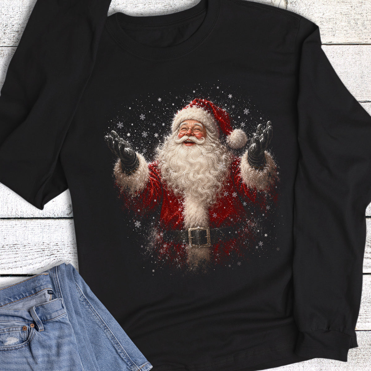 Christmas Smiling Santa with Snow Long Sleeve