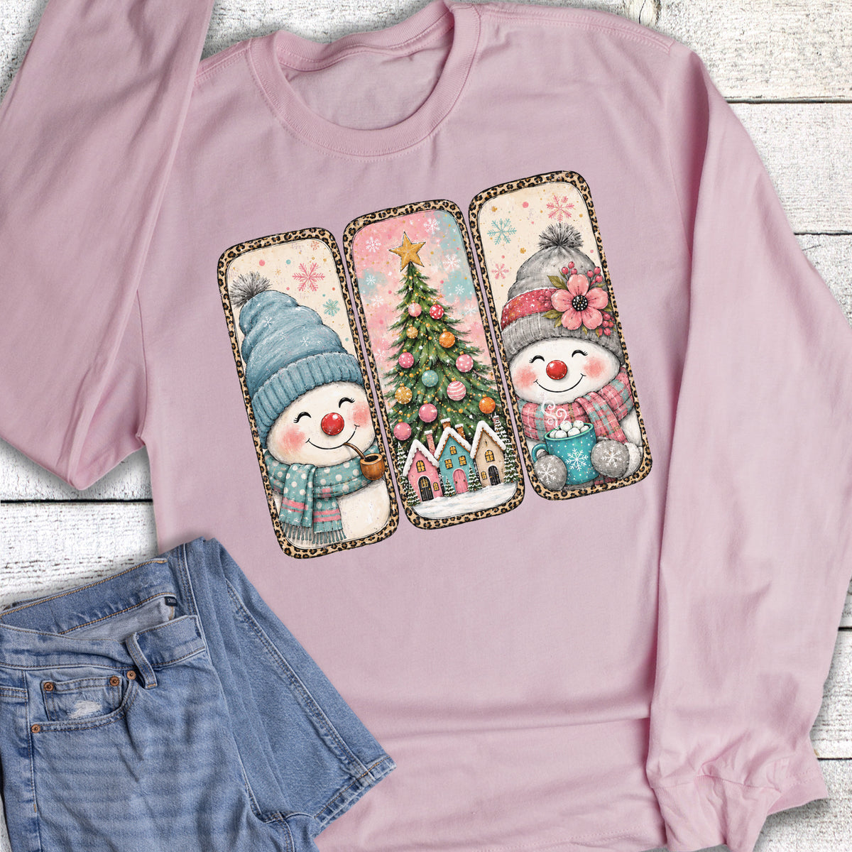 Christmas Snowman Tree Leopard Long Sleeve