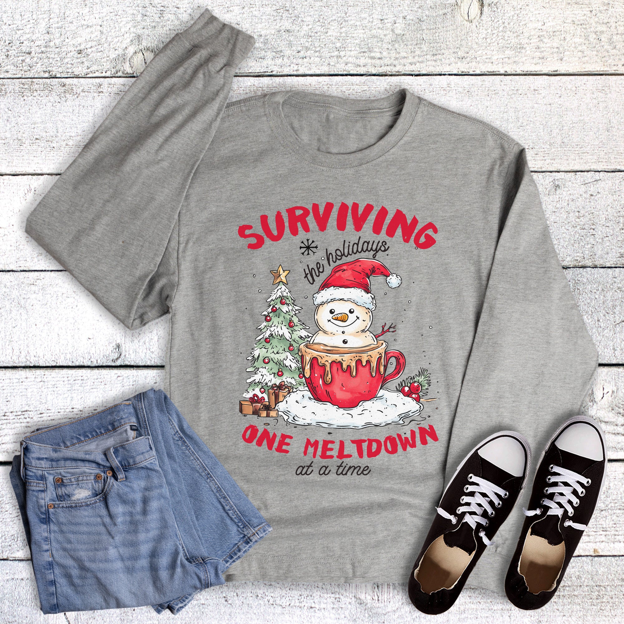 Christmas Surviving the Holidays One Meltdown Snowman Long Sleeve