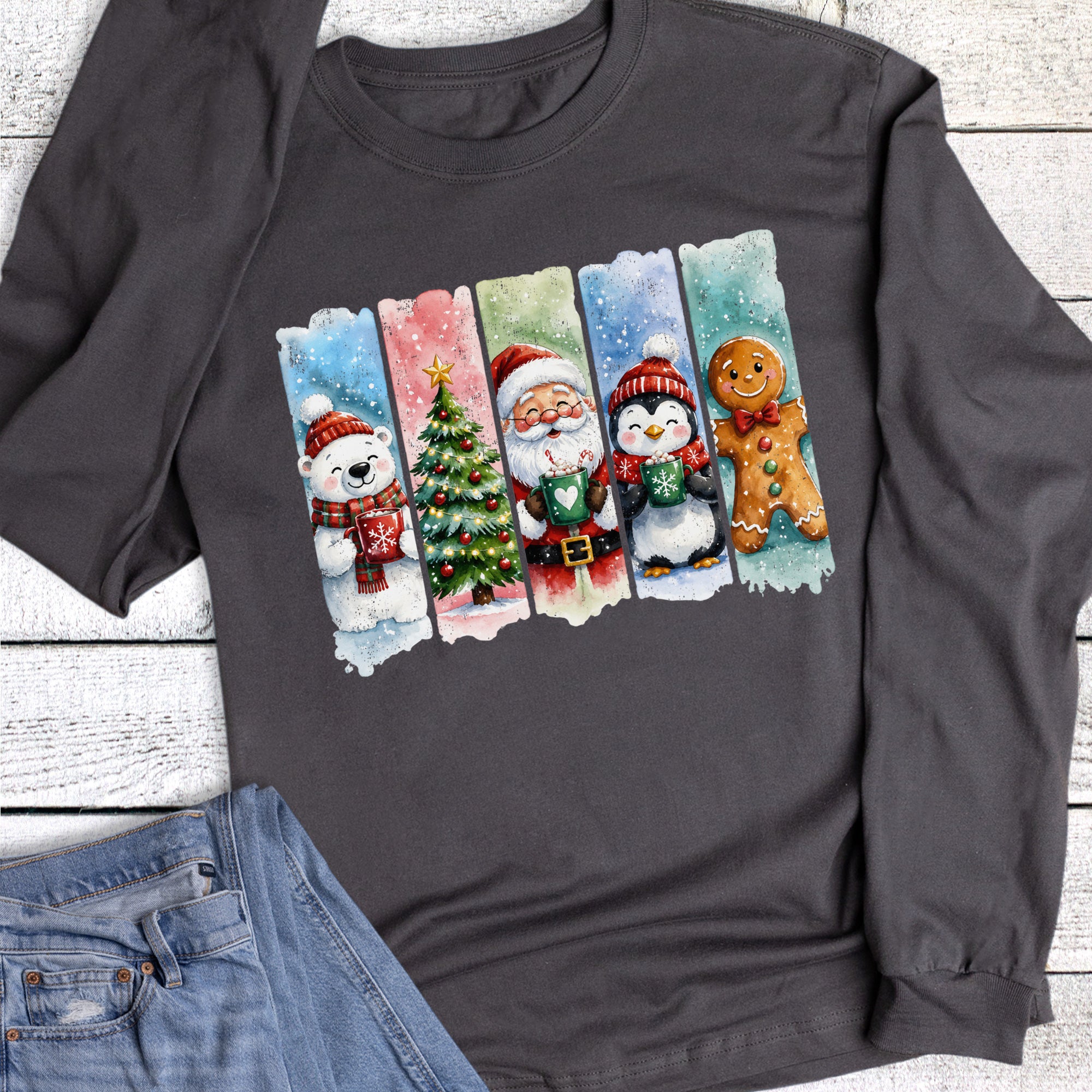 Christmas Tree Santa Gingerbread Brushstroke Long Sleeve