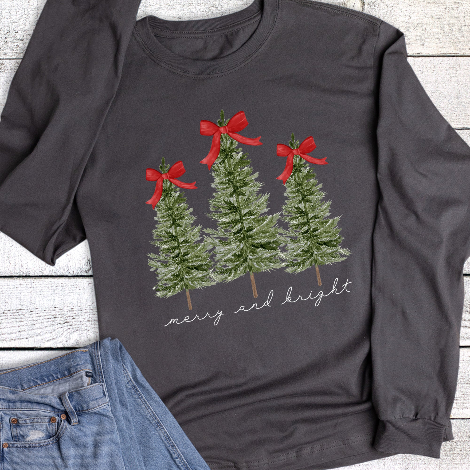 Christmas Tree Trio Coquette Merry and Bright Long Sleeve