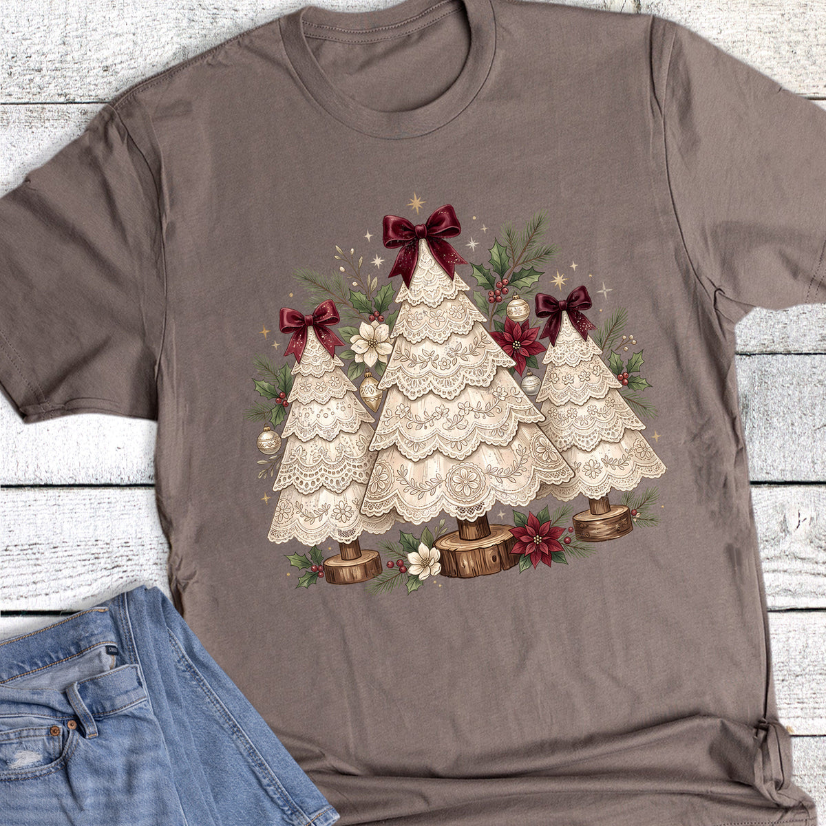 Christmas Vintage Lace Tree Trio