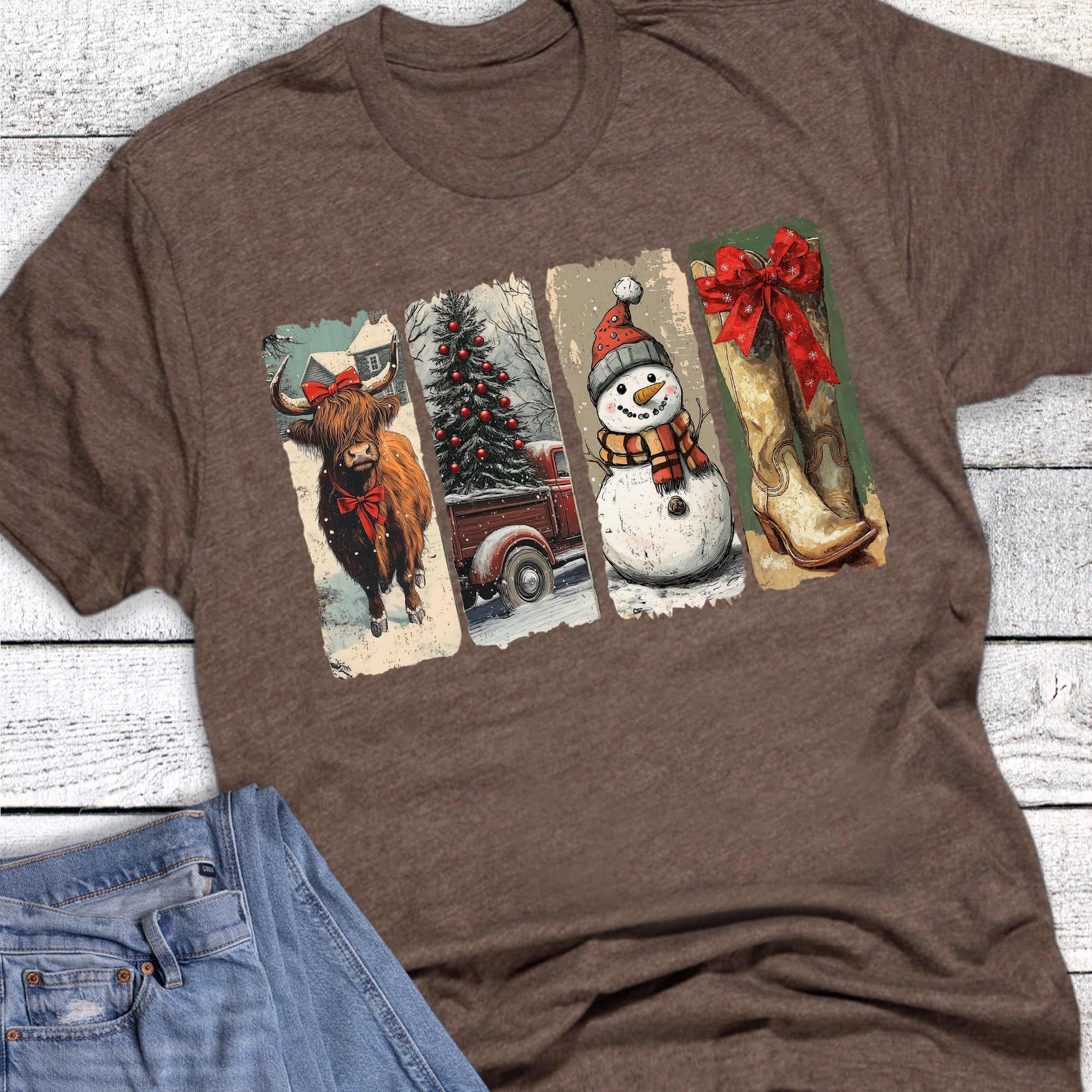 Christmas Western Brushstrokes Cow Boots