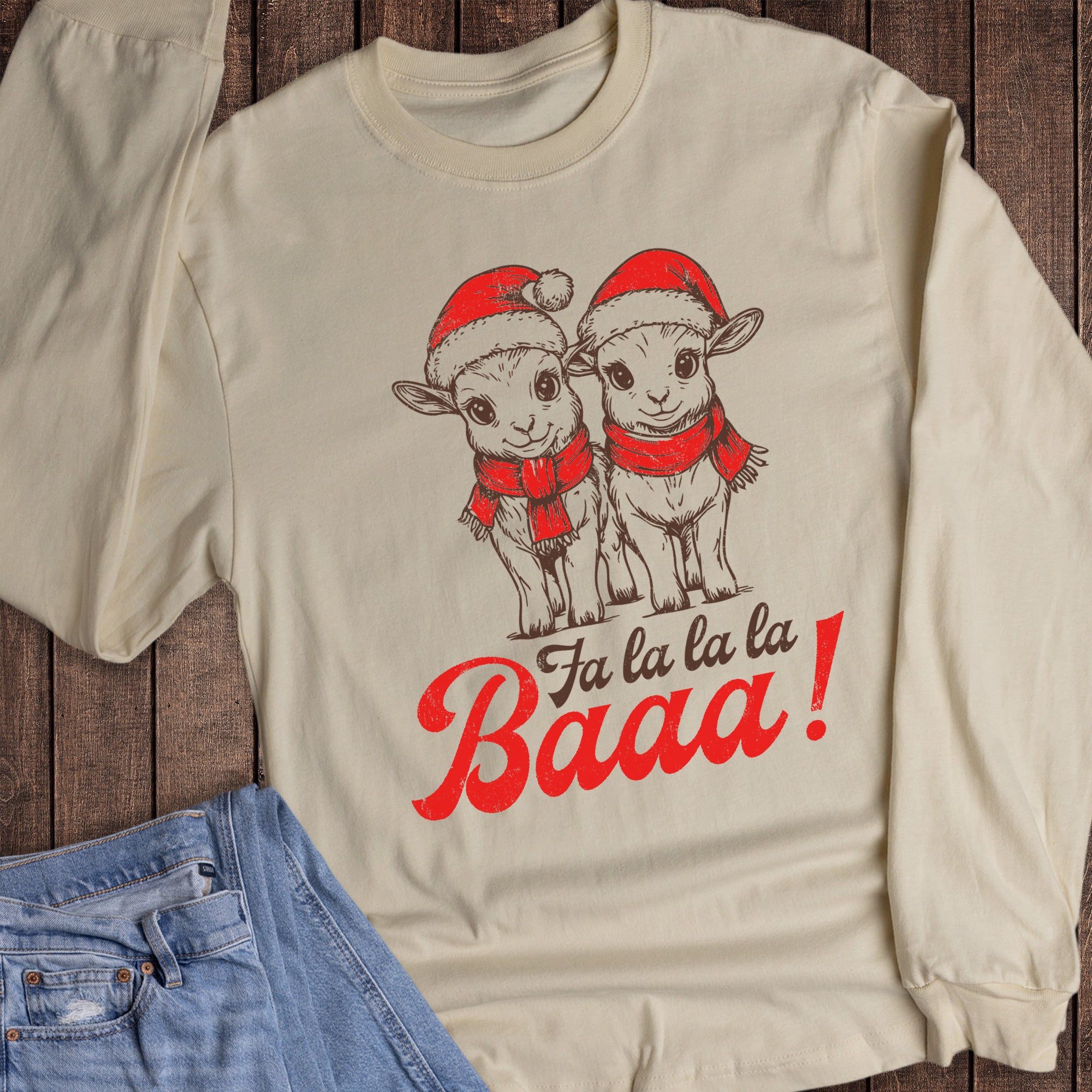 Christmas Western Fa La La La Baa Sheep Lamb Long Sleeve