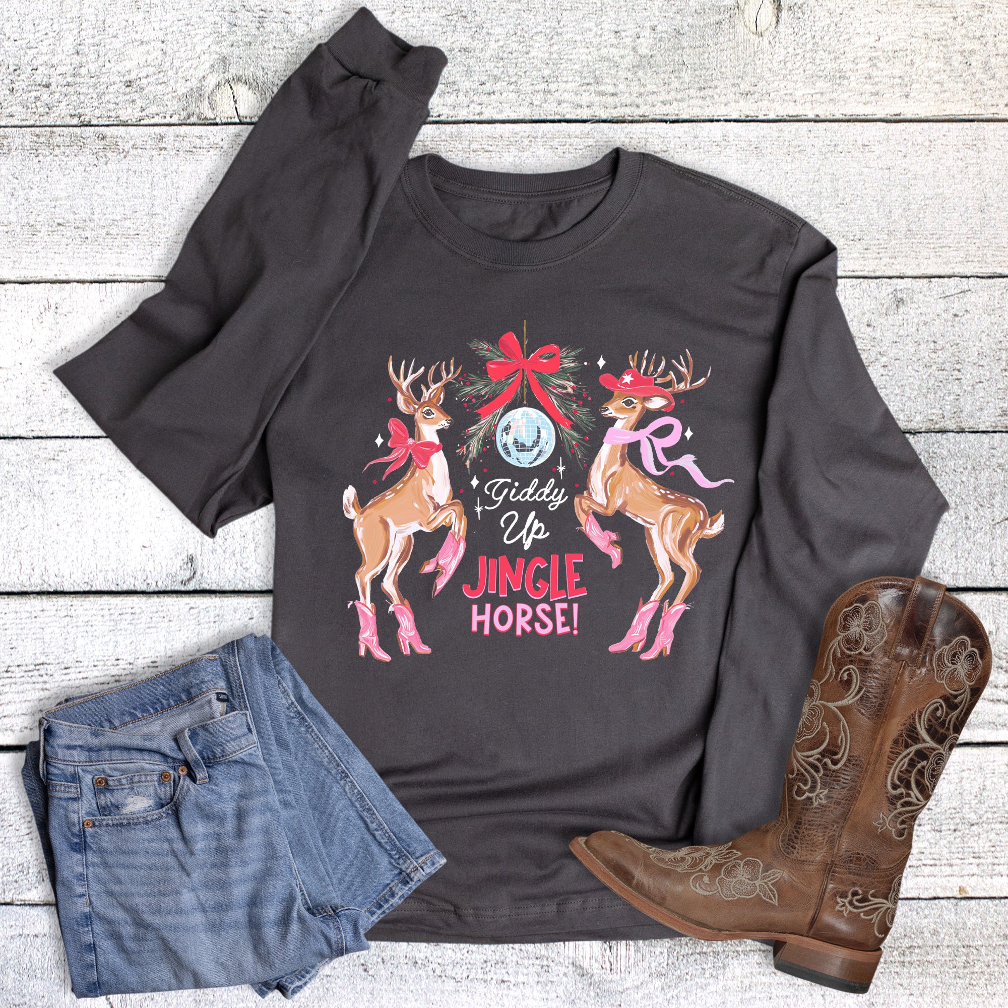 Christmas Western Giddy Up Jingle Horse Long Sleeve