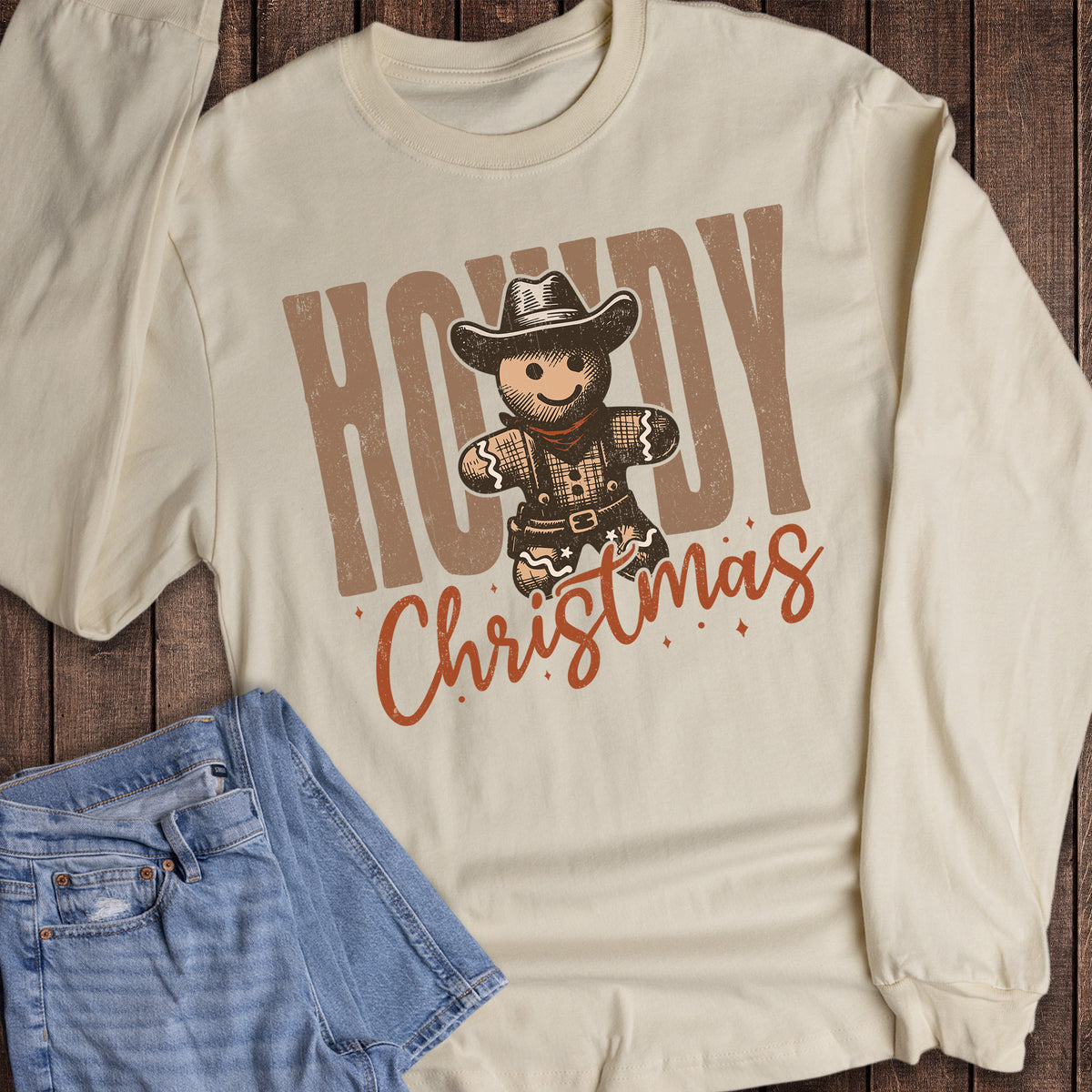 Christmas Western Howdy Cowboy Gingerbread Long Sleeve