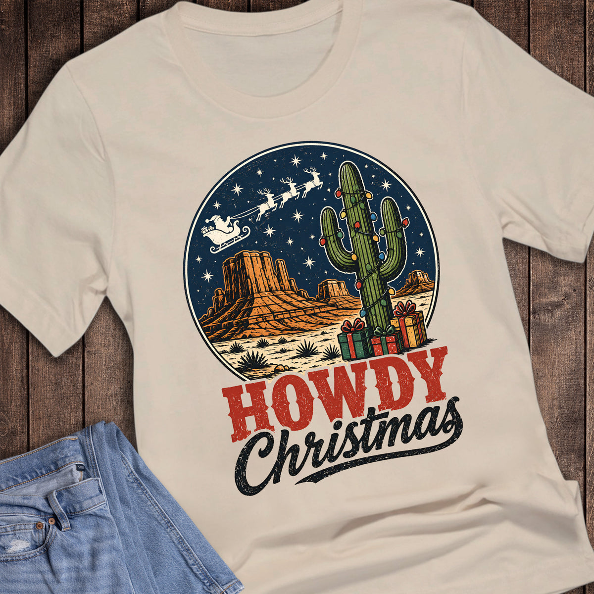 Christmas Western Howdy Santa and Sleigh