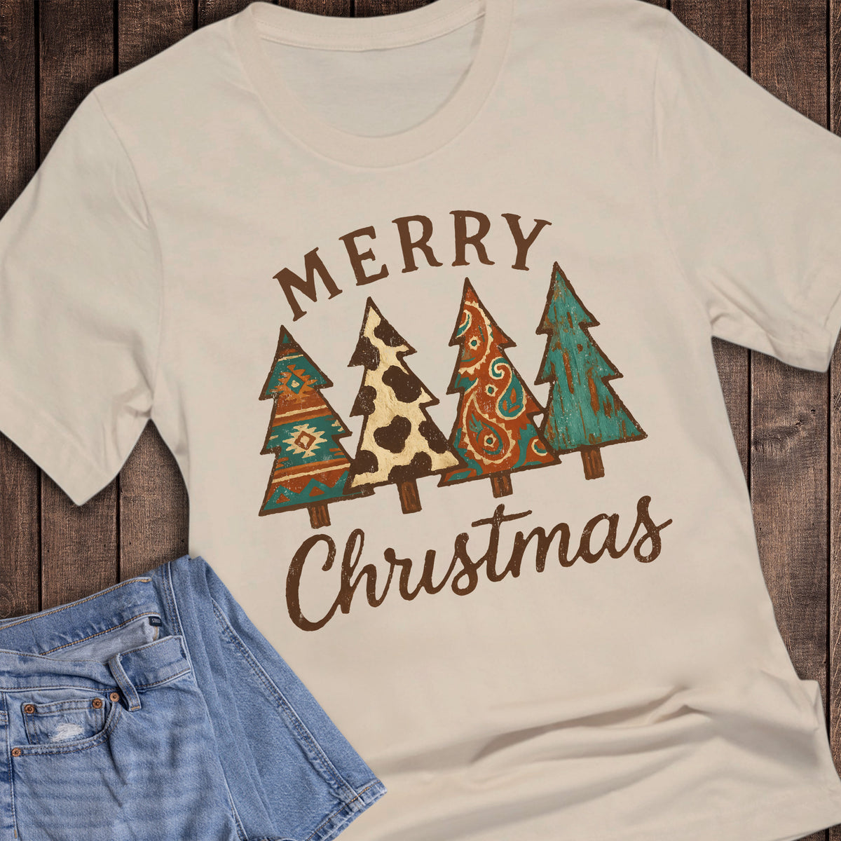 Christmas Western Merry Aztec Cow Print Paisley Trees